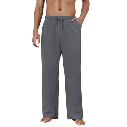 Detalle de Puimentiua Leinenhose Herren – Loose Fit, Dunkelgrau, Größe L