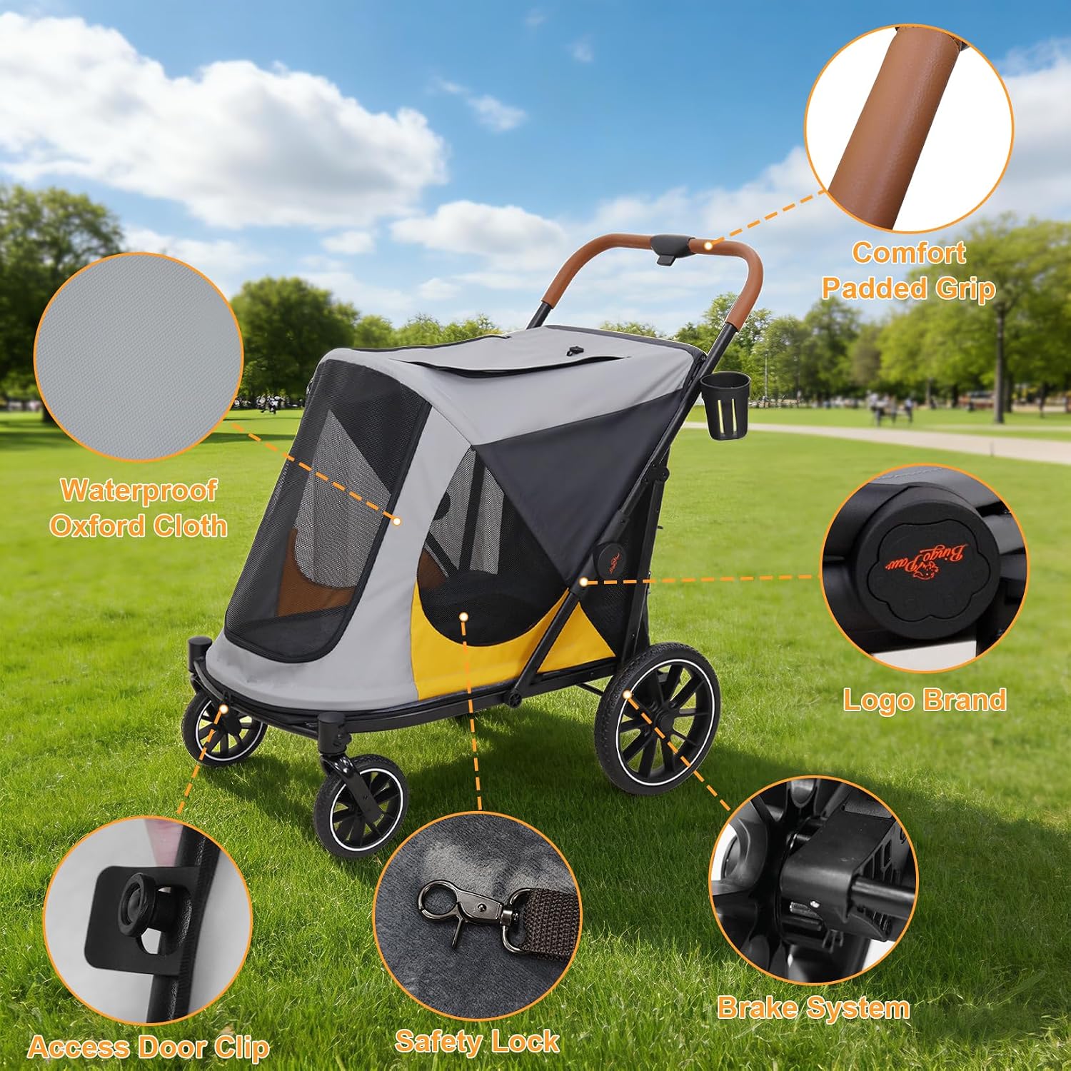 Thumbnail 6 de BingoPaw Large Dog Stroller (Up to 42kg): Portable Outdoor Foldable Pram with One-Click Fold, Dual Entry and Storage