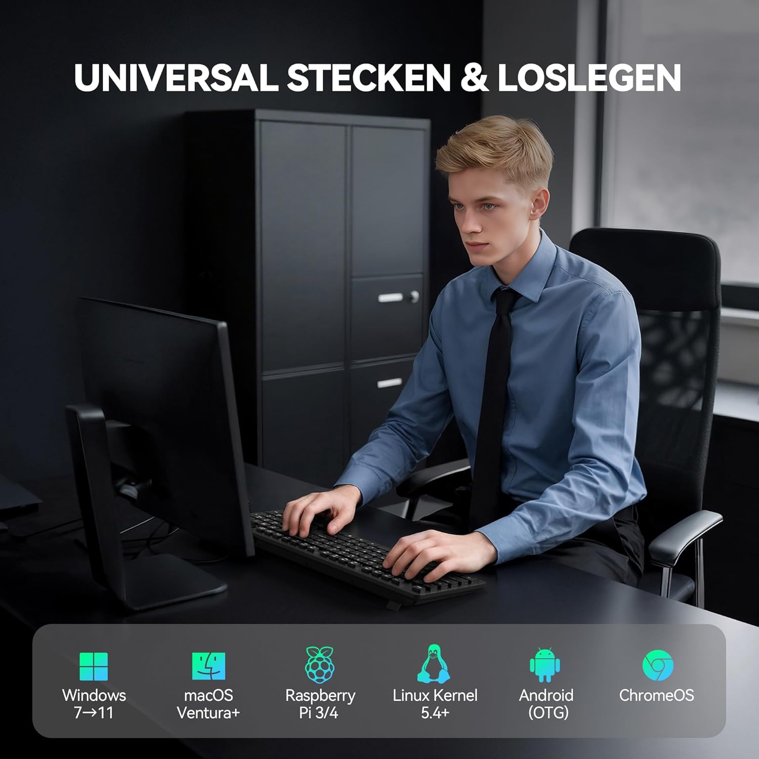 Thumbnail 6 de TECKNET kabelgebundene USB-Tastatur (Vollgröße) mit Nummernblock, QWERTZ, spritzwassergeschützt – leise Tasten