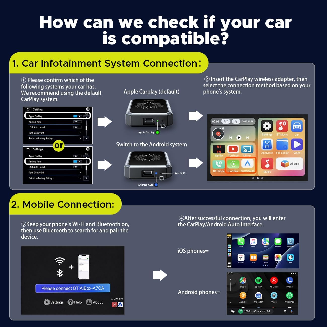 Thumbnail 5 de LAMTTO Wireless CarPlay Adapter with Gemini AI: Full Google Play, 4GB RAM + 32GB Storage