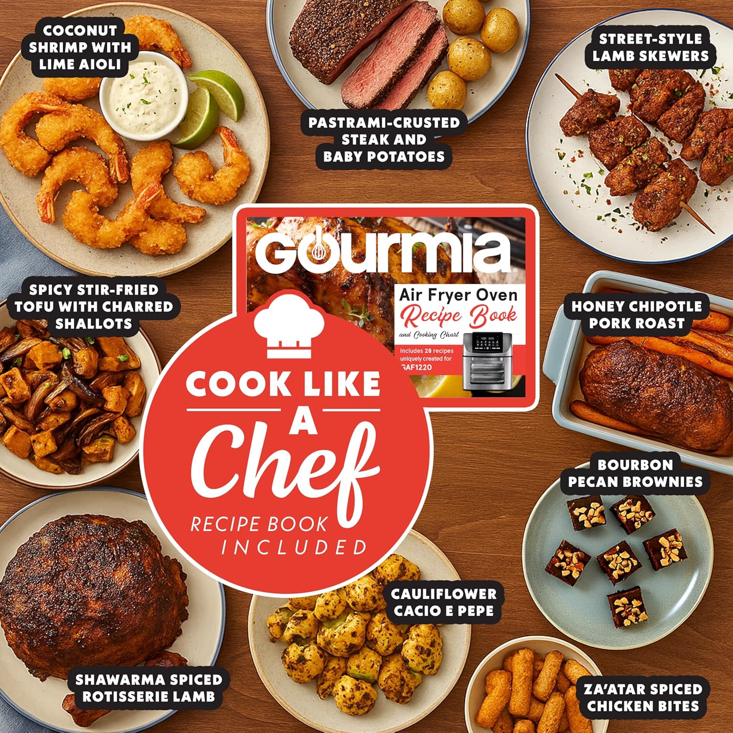 Detalle de Gourmia 14 Qt Air Fryer All-in-One Rotisserie Oven with Digital Display, 12 Presets, 1750W