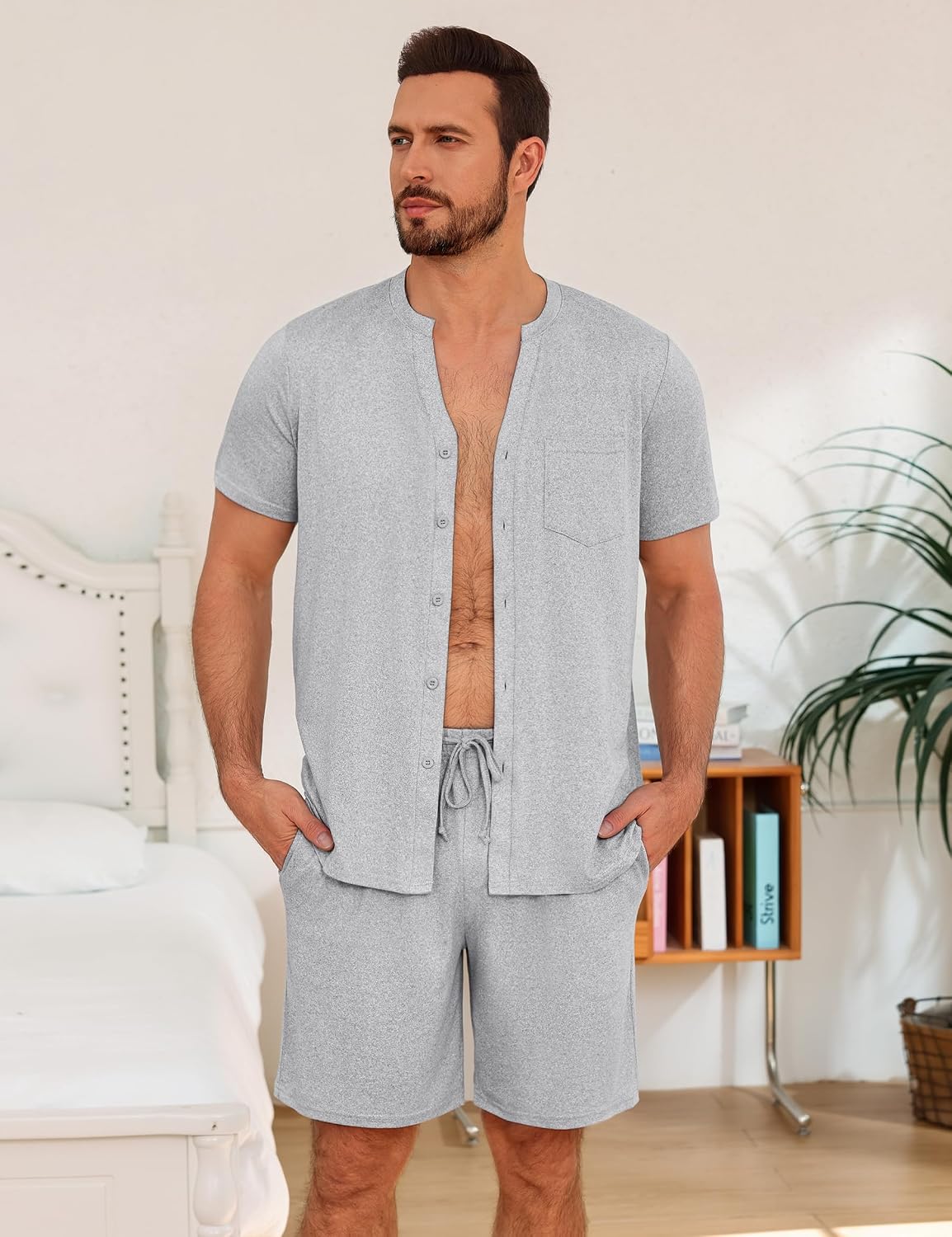 Thumbnail 6 de Demegimi Men's Summer Short Pyjama Set – 2-Piece Short Sleeve Top & Pyjama Shorts
