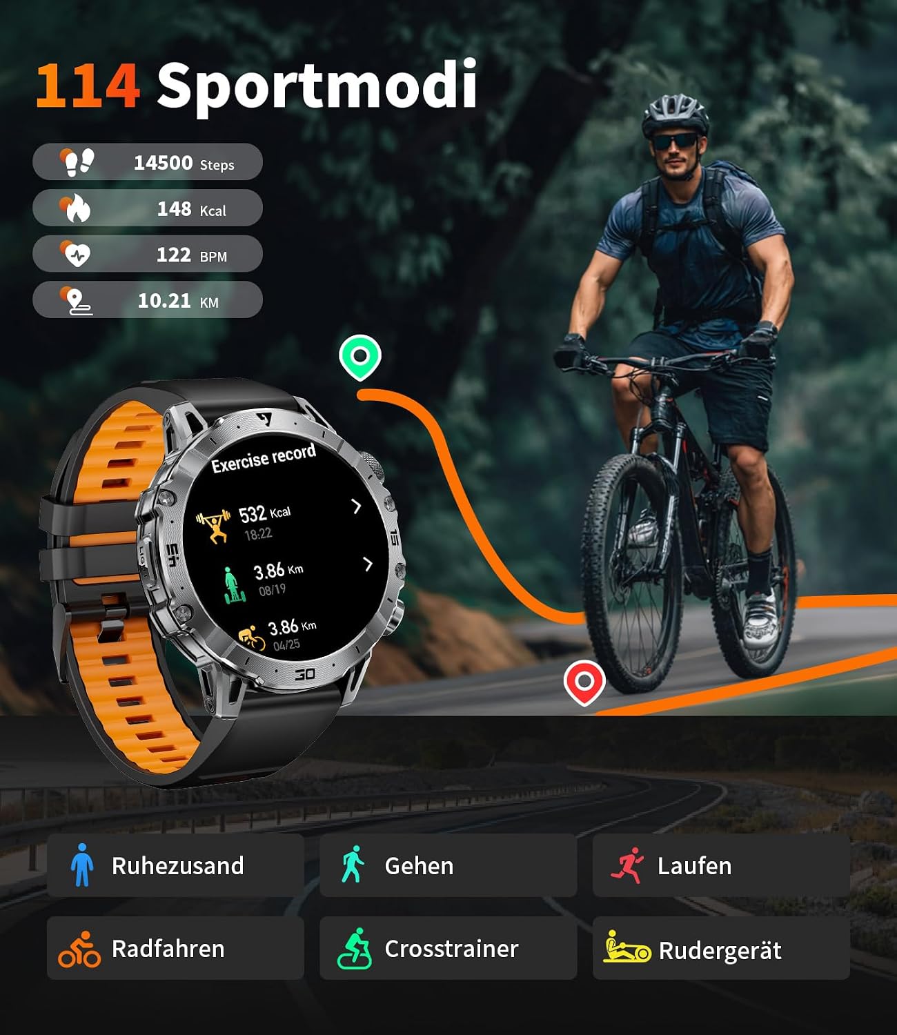Thumbnail 3 de SUNKTA Smartwatch Herren 1,7 Zoll mit 1000 mAh Akku