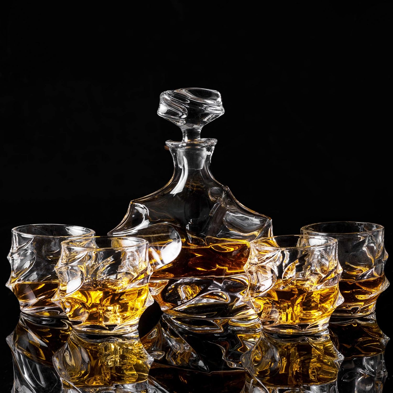 Detalle 2 de KANARS Whiskey-Gläser & Karaffe-Set (750 ml) mit 4 Gläsern, bleifreies Kristall, 5-teilig