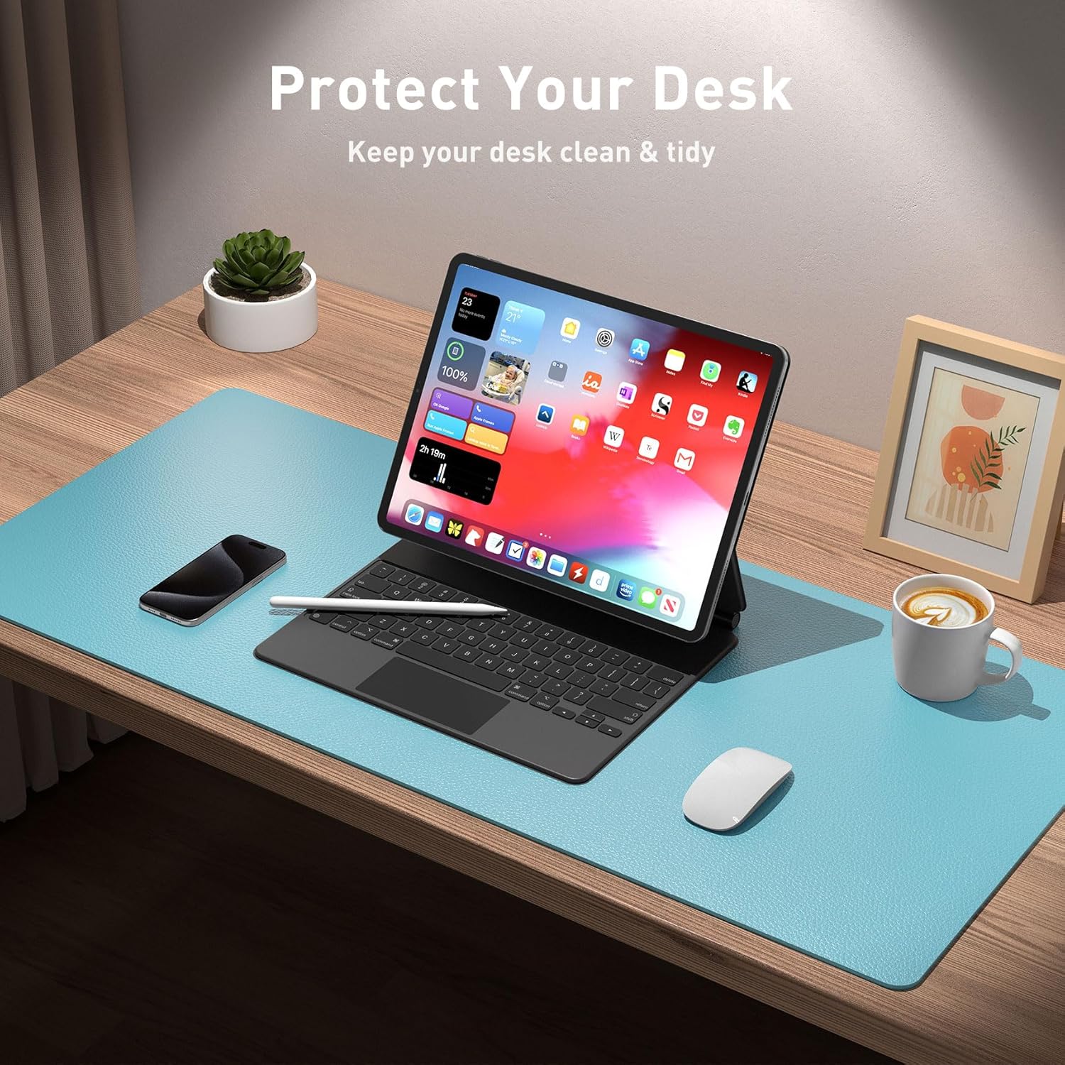 Thumbnail 3 de Aothia Large Synthetic Leather Desk Pad 23.6×13.7 in 🧾