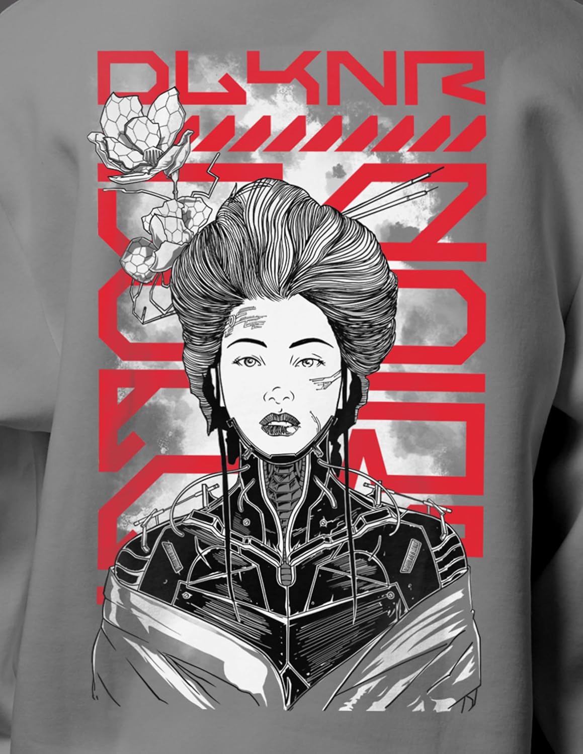 Detalle de Dolly Noire Icons Felpa Metal Geisha Nero – Hoodie unisex in cotone misto, collezione ufficiale