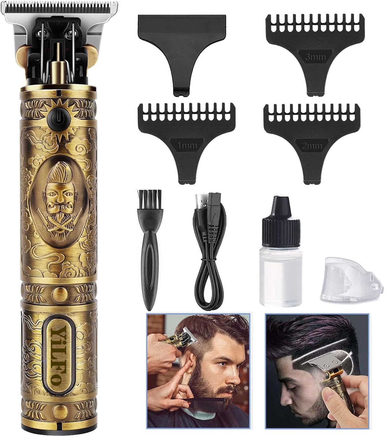 Detalle de YiLFo Tagliacapelli Uomo Professionale: rasoio elettrico multifunzione con 3 pettini e ricarica USB