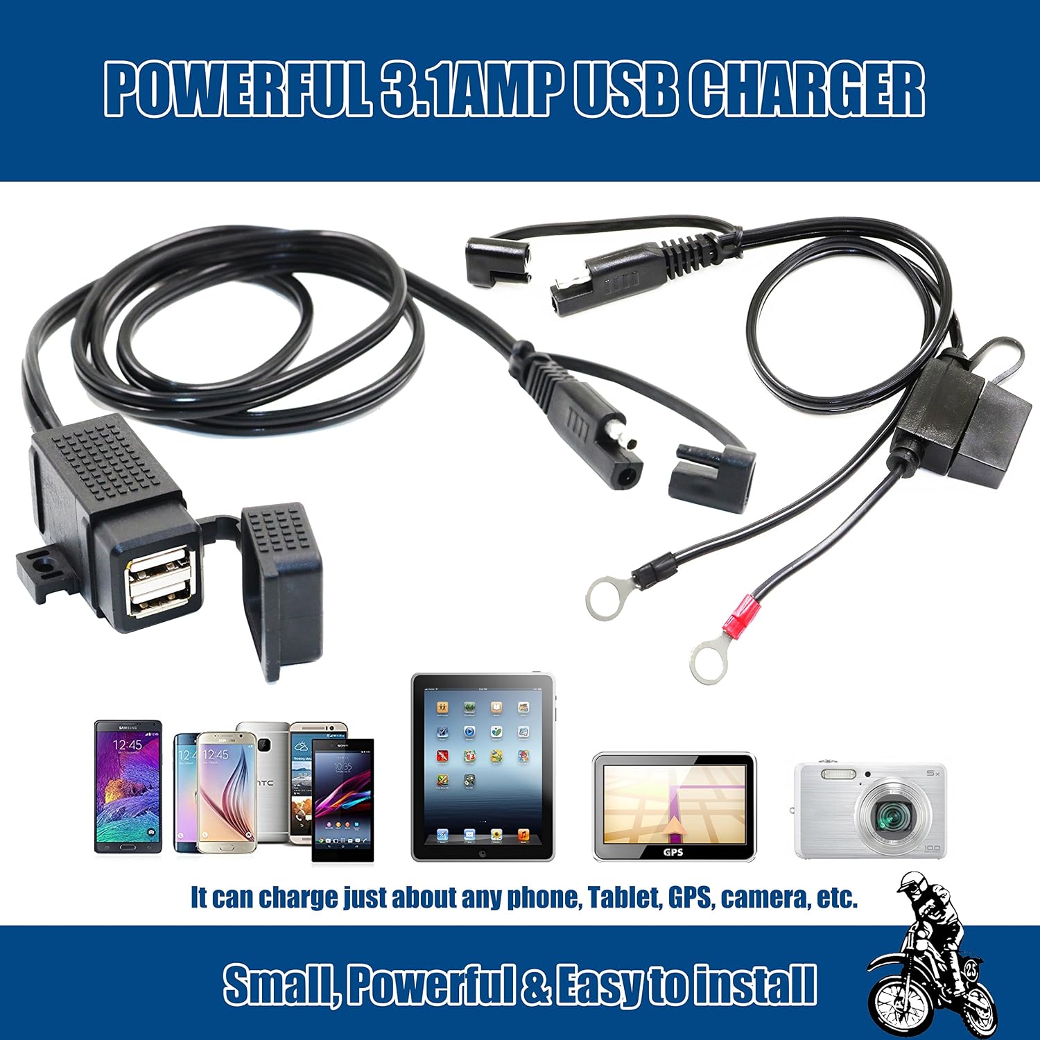 Thumbnail 2 de MOTOPOWER MP0609EA 3.1A Waterproof Motorcycle Dual USB Charger Kit