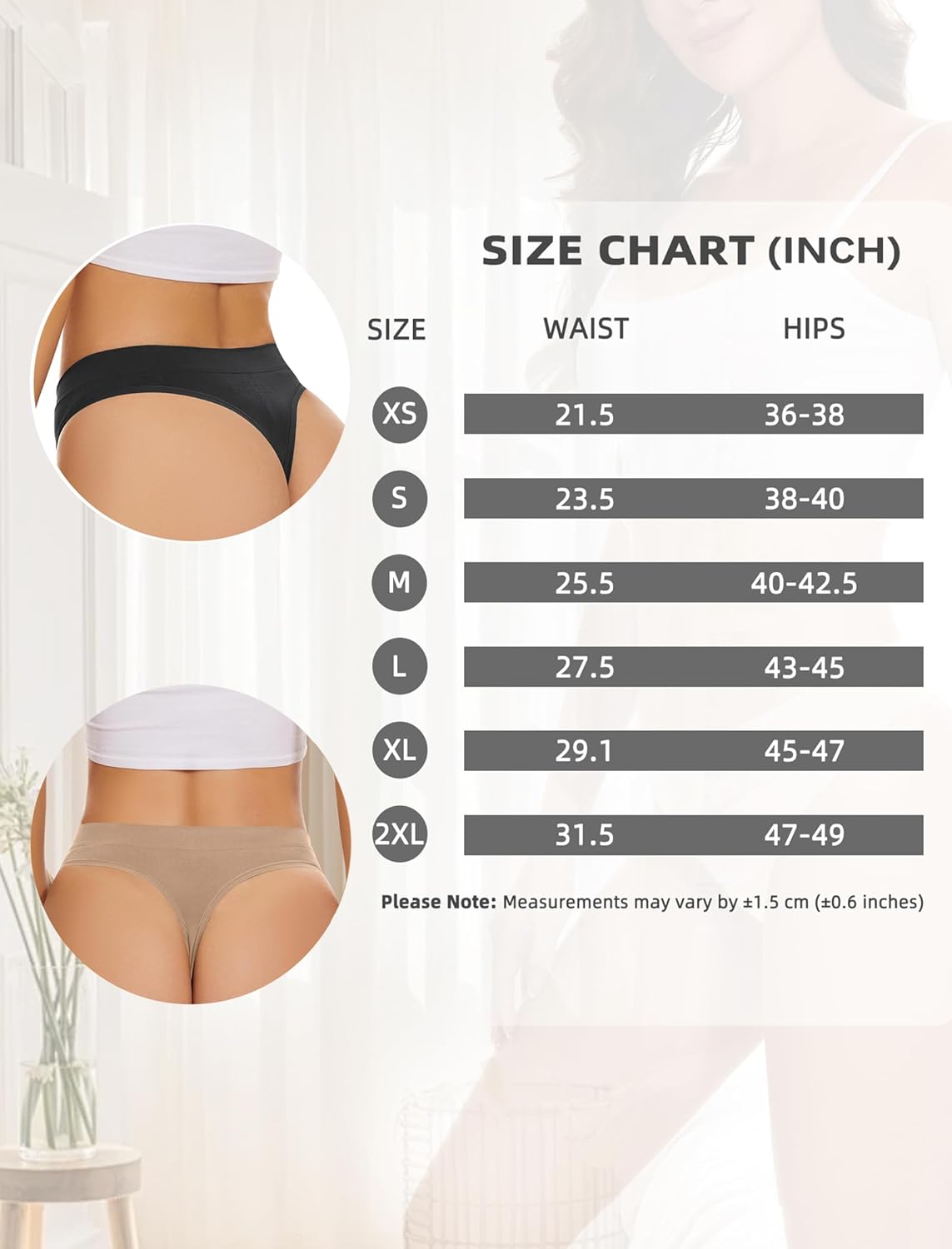 Detalle de VOENXE Seamless High-Waisted Thongs for Women – 5-Pack