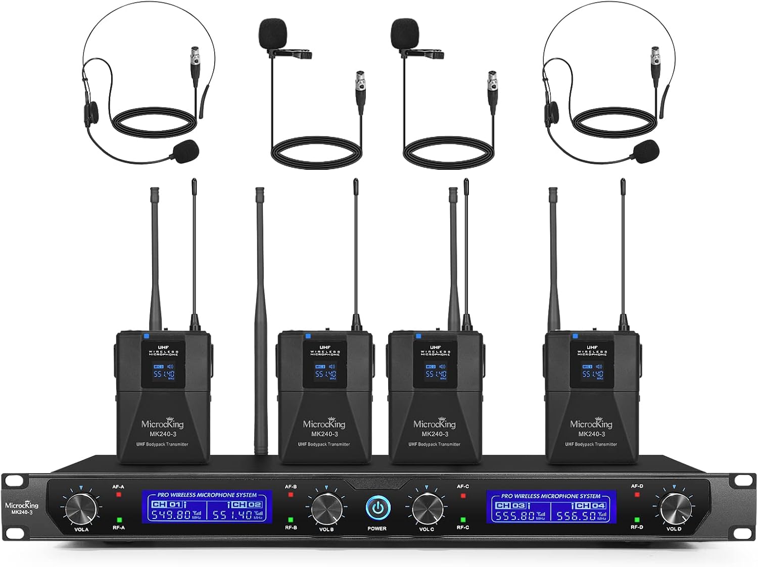 Detalle de MicrocKing MK240-3 Wireless Microphone System, 4 Channels with Bodypacks