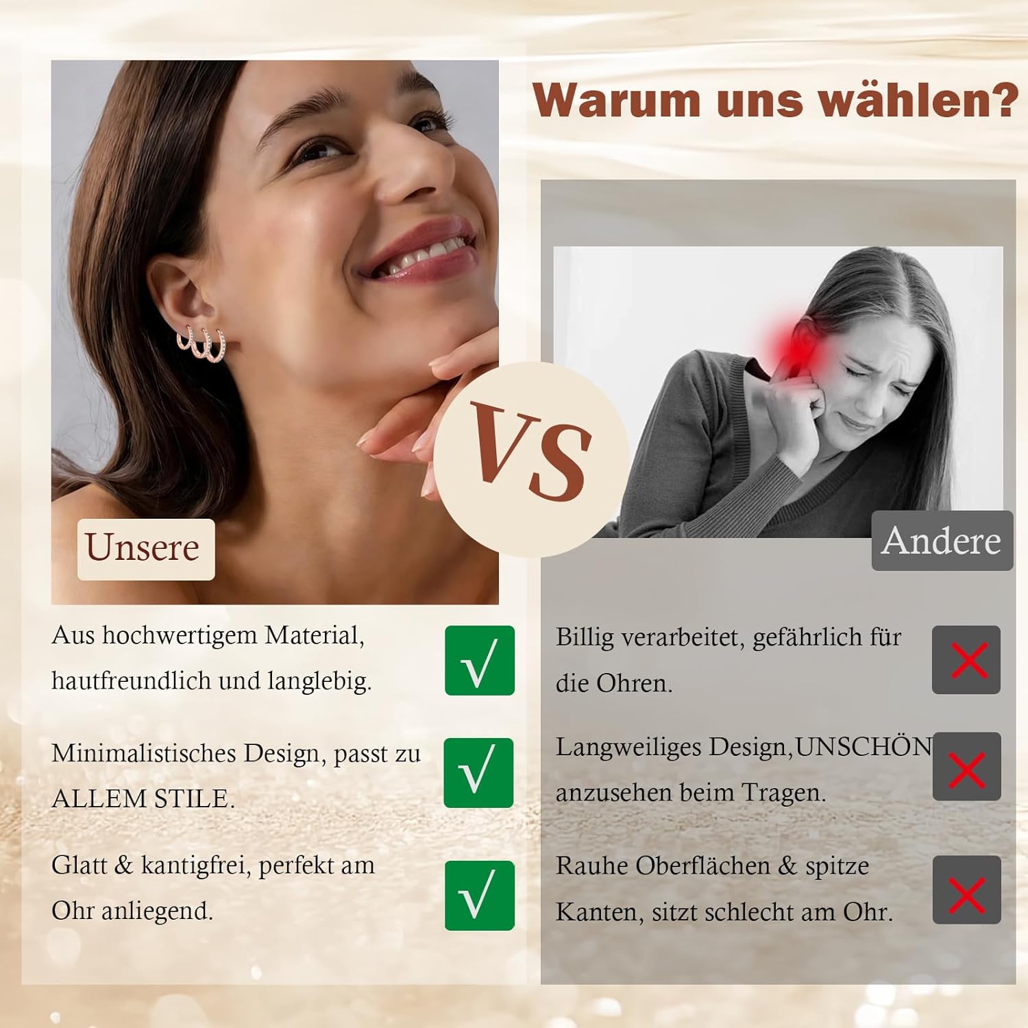 Thumbnail 5 de Hasnsofie Silbere Creolen Damen Set 3 Paare 12mm