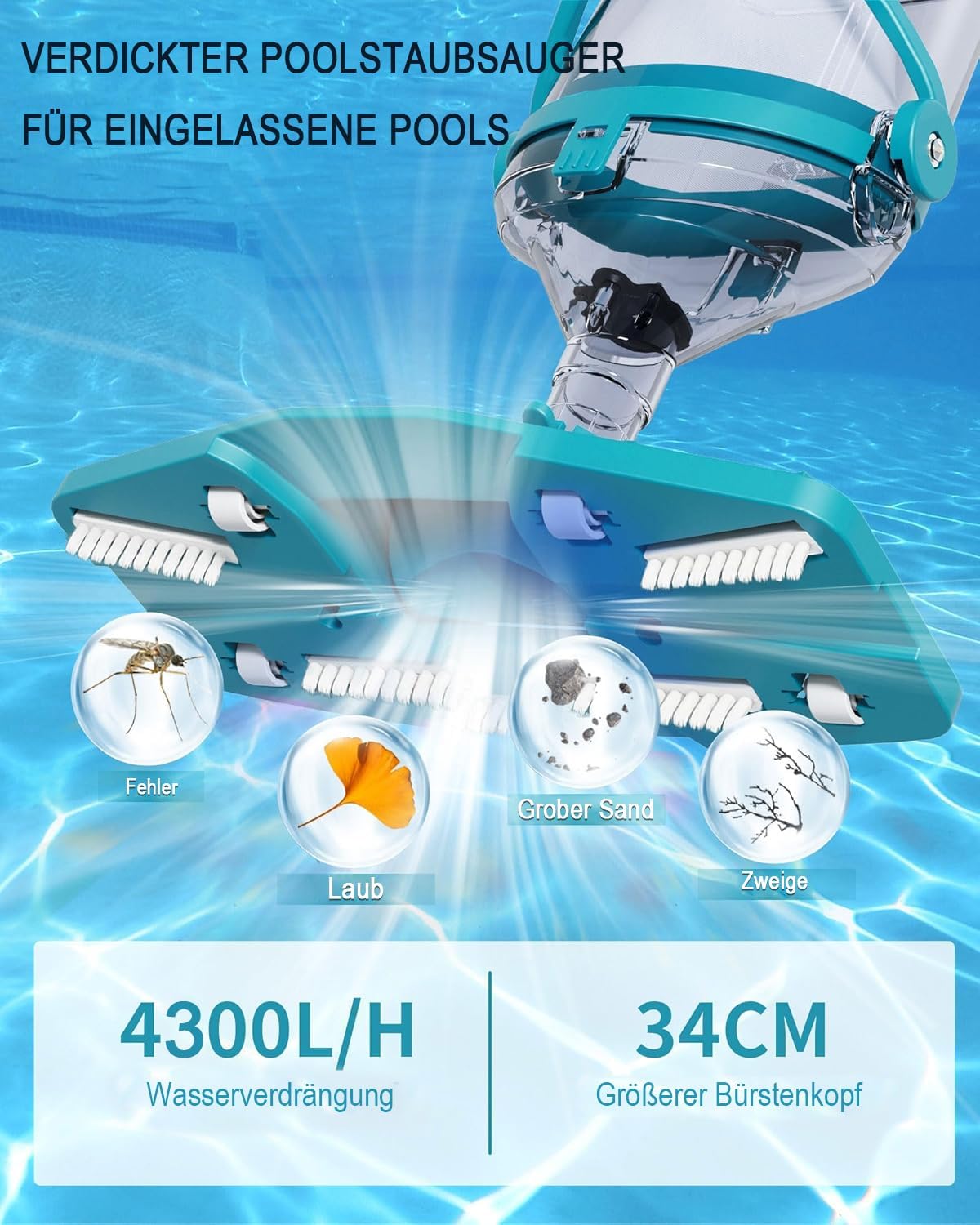 Thumbnail 1 de FOTING Akku-Poolsauger mit All-Angle-Saugfunktion, bis 4.200 l/h und LED-Display (für oberirdische Pools)