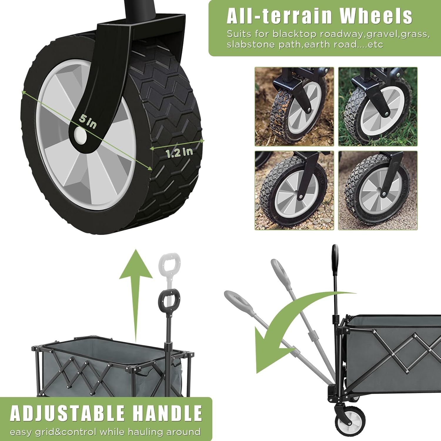 Thumbnail 2 de HOFTME Folding Trolley with Wheels (100L) – all-terrain folding wagon with adjustable handle and cover bag, grey