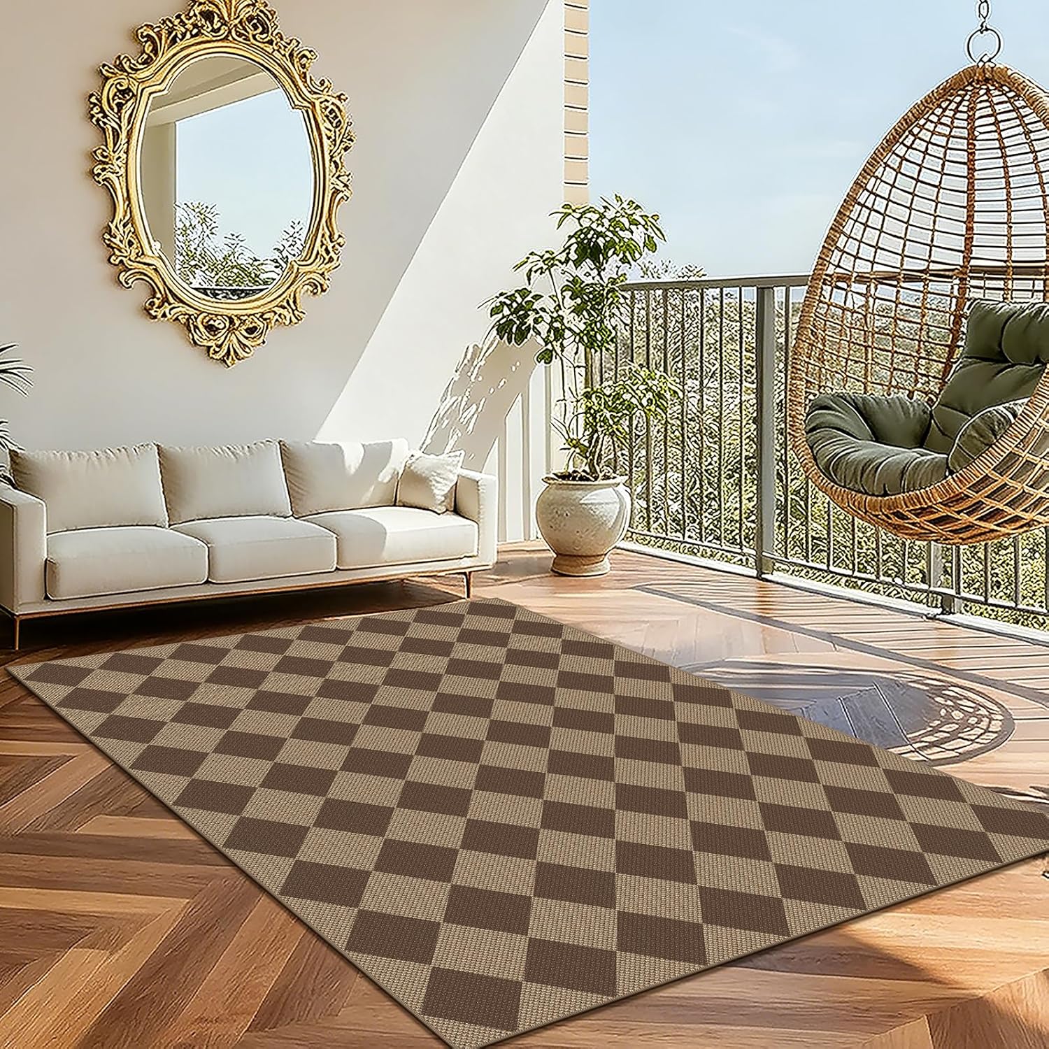Thumbnail 3 de Capslpad Outdoor Teppich 120x180 cm mit Jute-Look und Rauten-Design (braun)