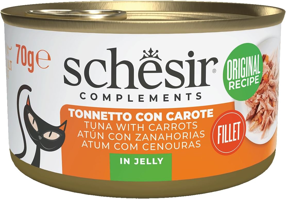 Detalle de Schesir Filetti di Tonno con Carote in Gelatina – Cibo Umido Complementare per Gatti, 12 lattine da 70 g