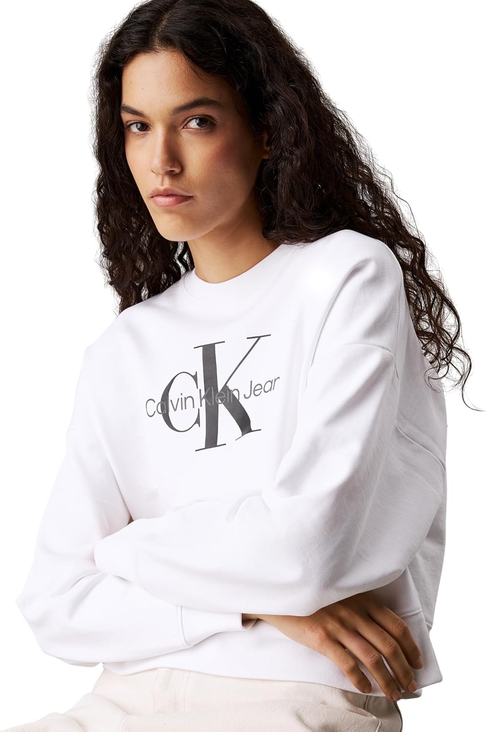 Detalle de Calvin Klein Donna Felpa Monologo French Terry con Scollo Rotondo