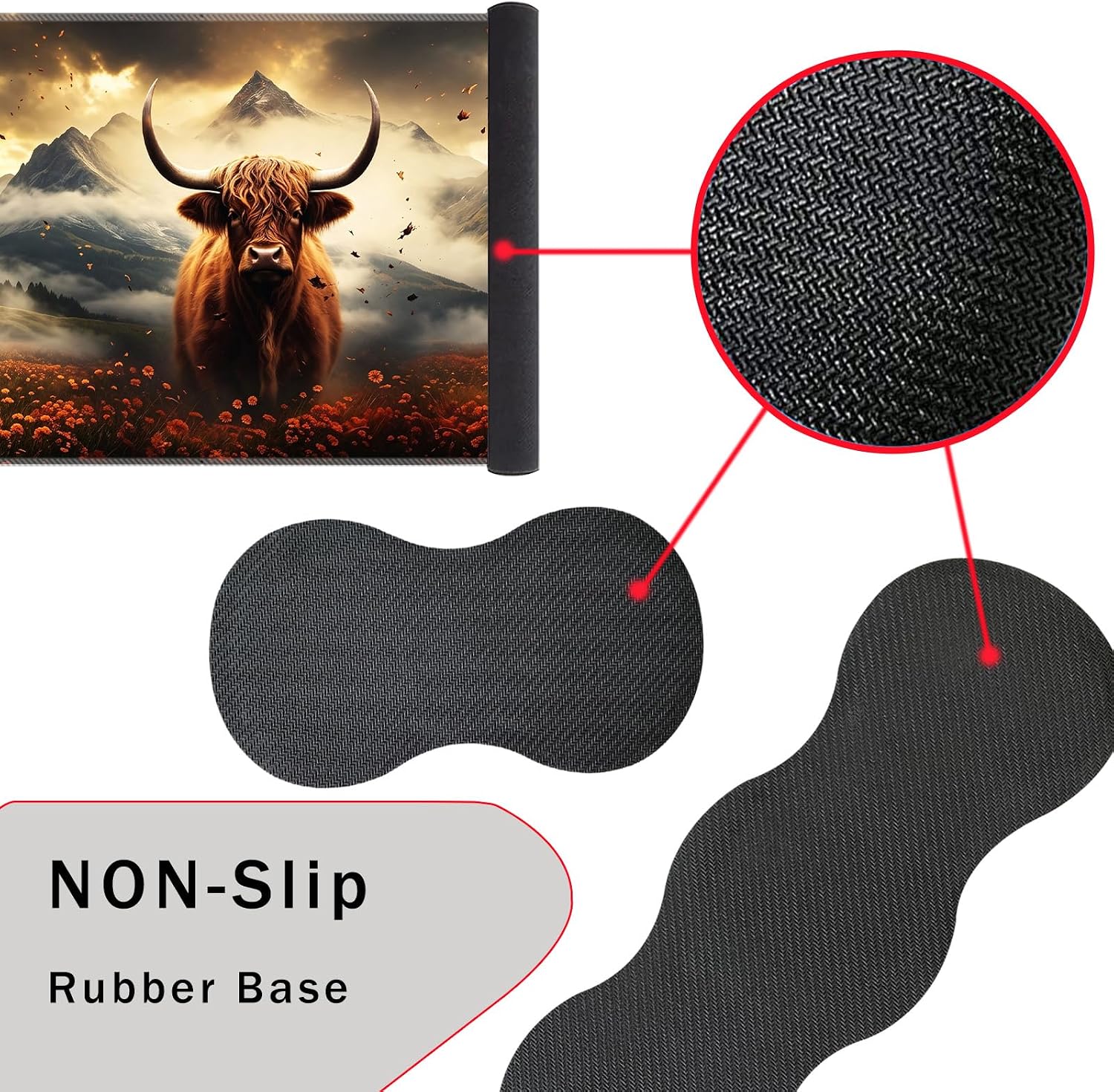 Thumbnail 2 de CICPLKSE Keyboard Wrist Rest and Mouse Pad Set, Memory Foam, Highland Cow