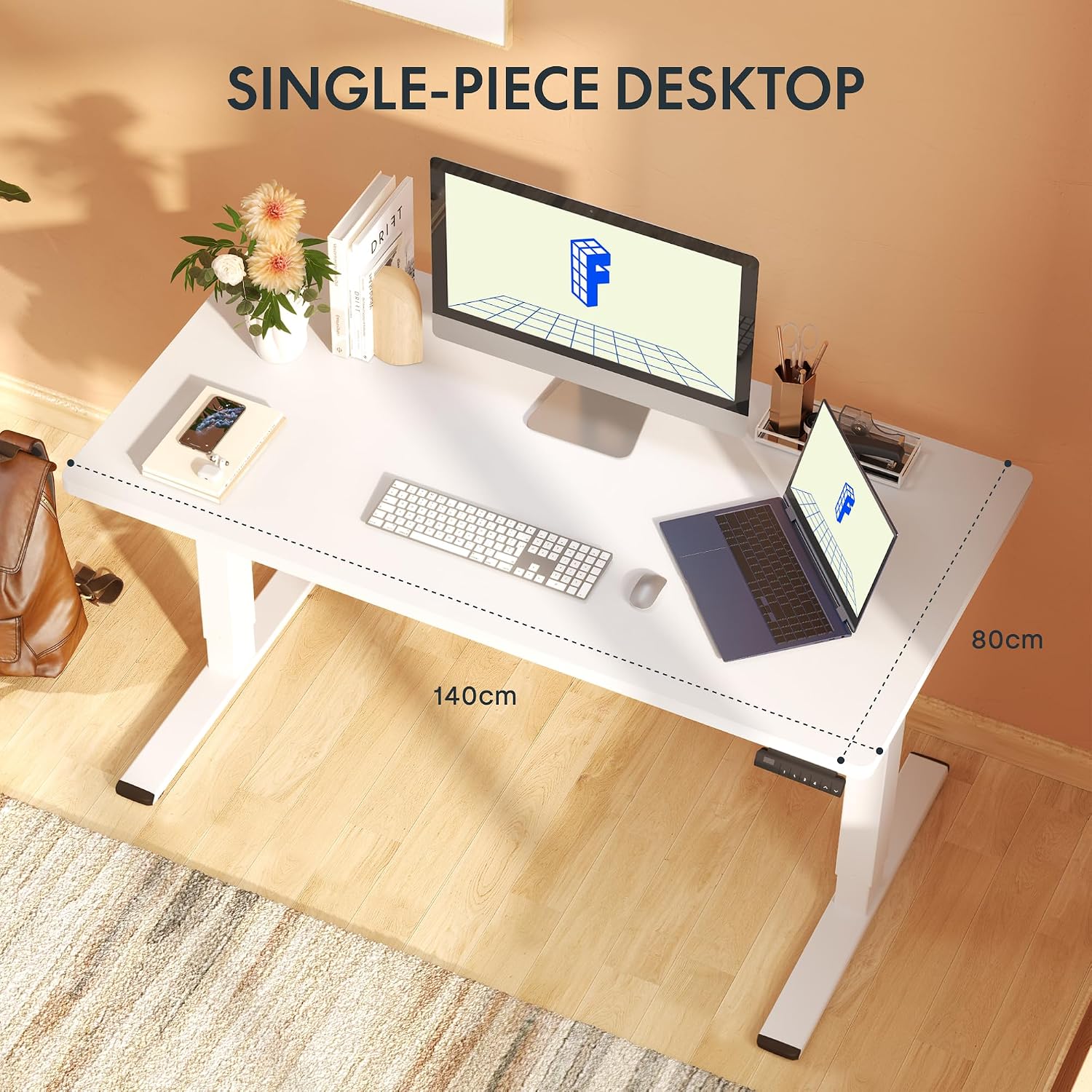 Detalle 2 de FLEXISPOT Schreibtisch Höhenverstellbar 140x80 cm Walnuss
