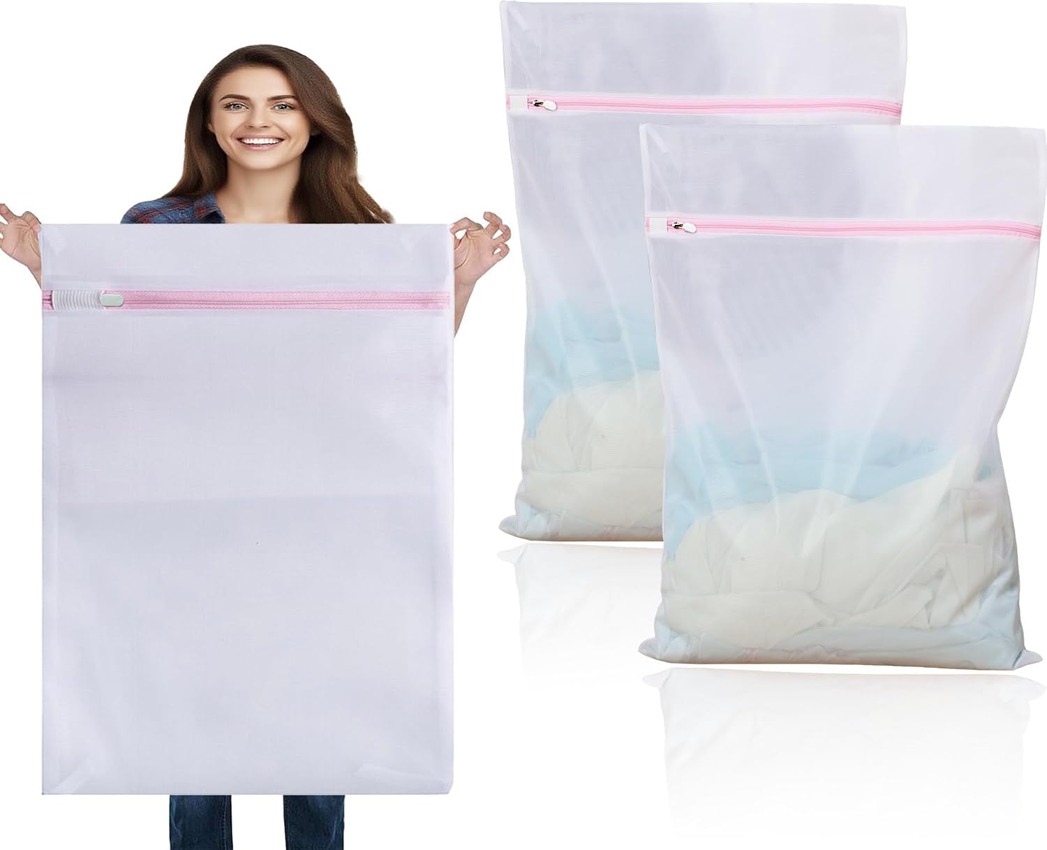 Detalle de Dmjia großer Netz-Wäschesack (90 x 110 cm) mit Reißverschluss – 2er-Set für Feinwäsche & Reise