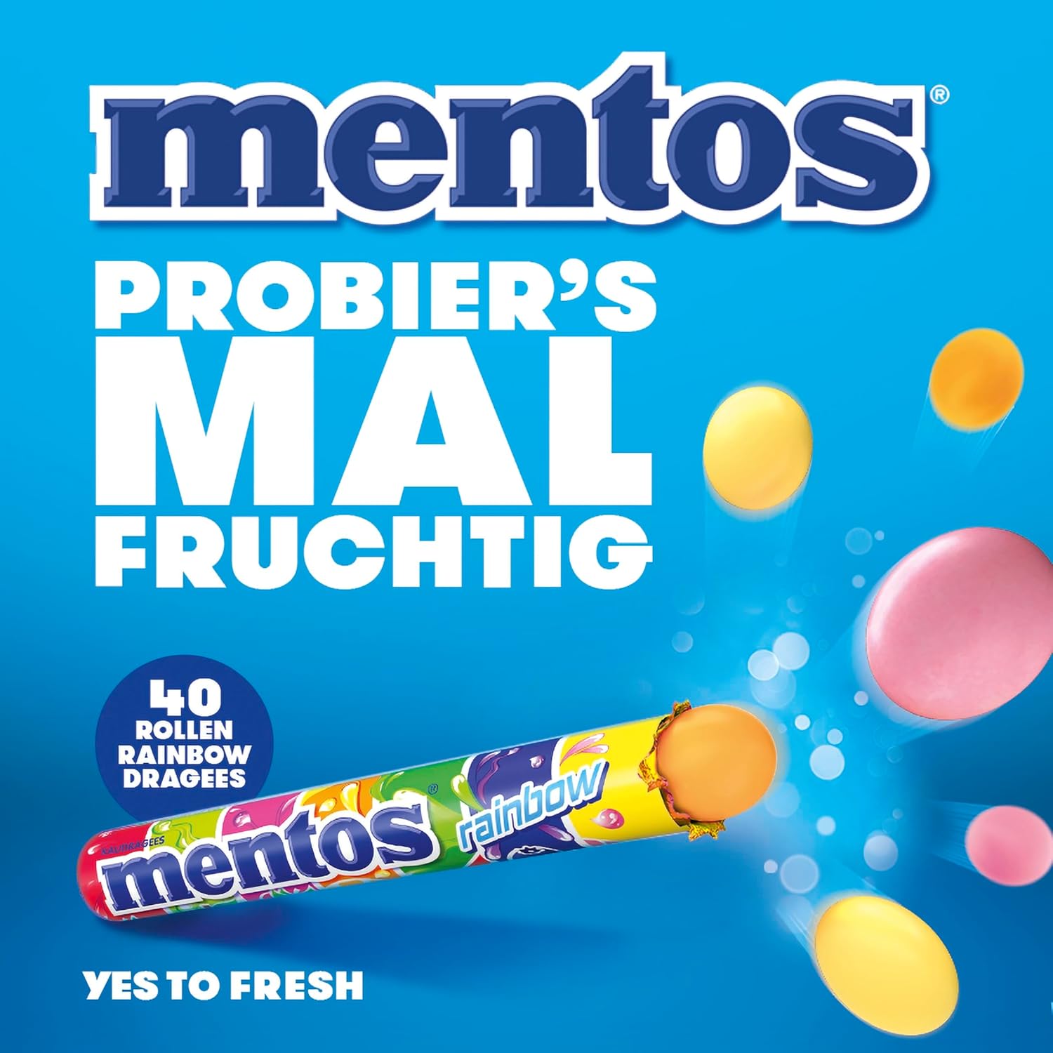 Detalle de Mentos Rainbow Dragees – Frucht-Kaubonbons (vegan, 40 Rollen)