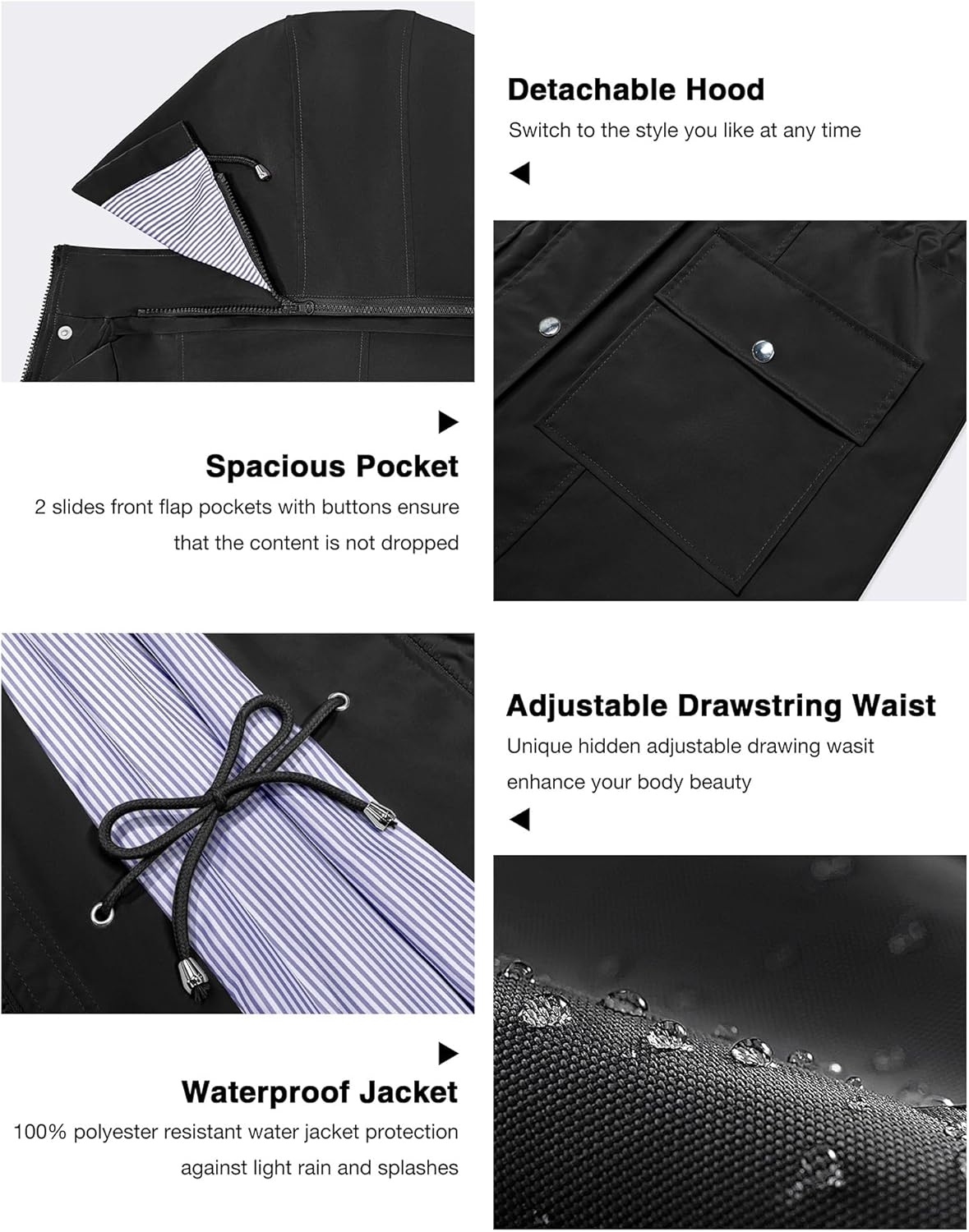 Thumbnail 4 de Bloggerlove Lightweight Waterproof Rain Jacket for Women with Detachable Hood (Striped Lining)