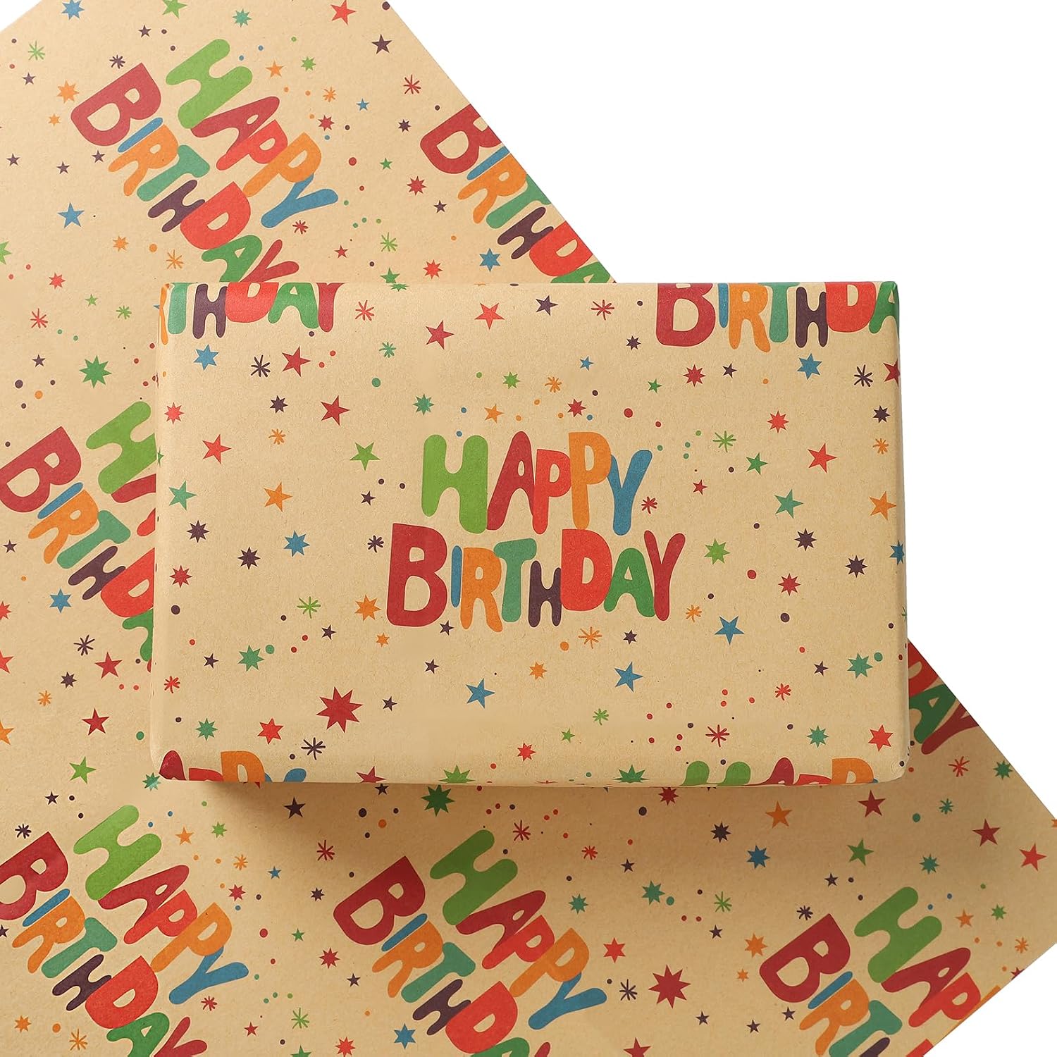 Detalle de Birthday Wrapping Paper: Red Kraft Roll, 50x70cm (8 sheets) - Classic Recyclable Gift Wrap