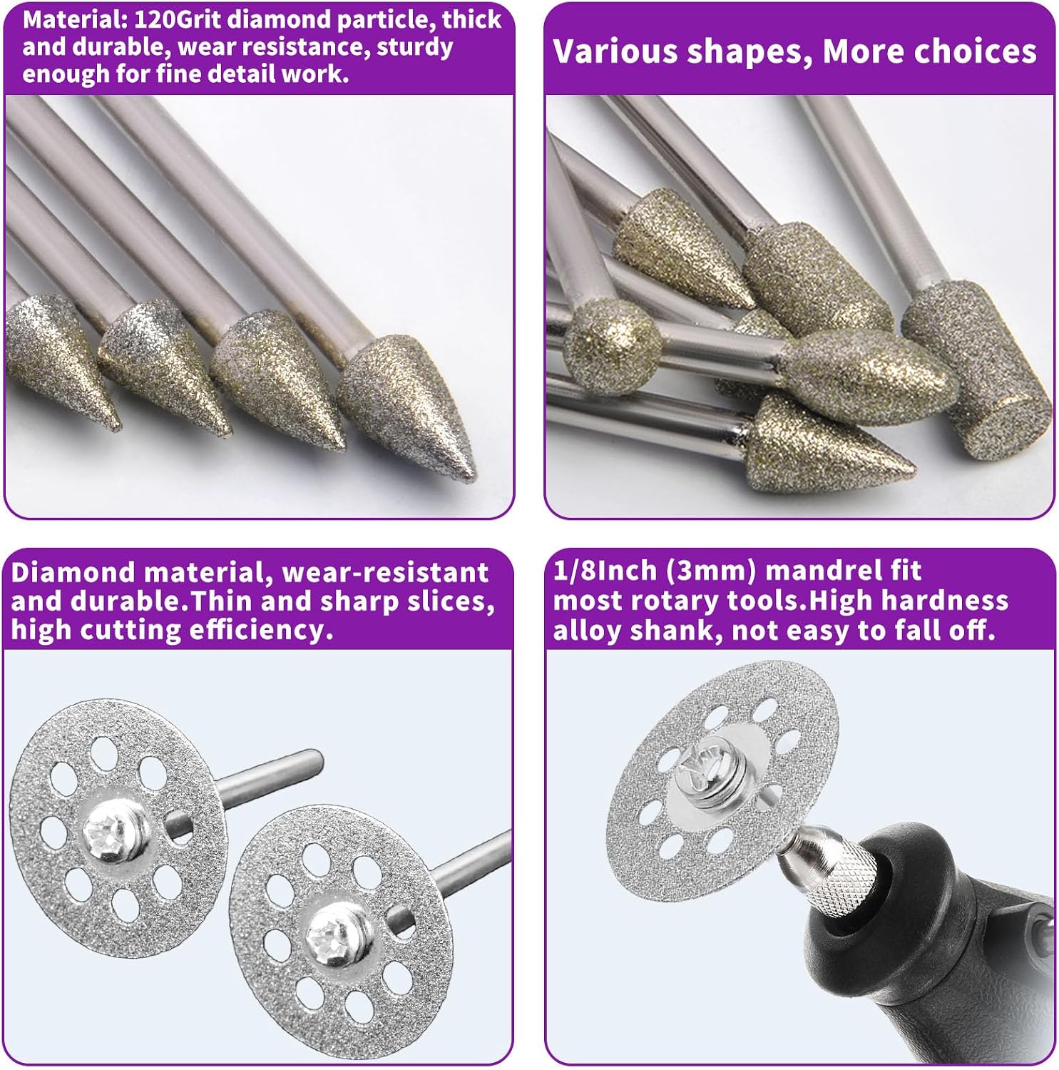 Thumbnail 1 de YURINWOO 20PCS Diamond Bit 120 grit-Cutting Disc diamantfrässet, 3 mm skaft