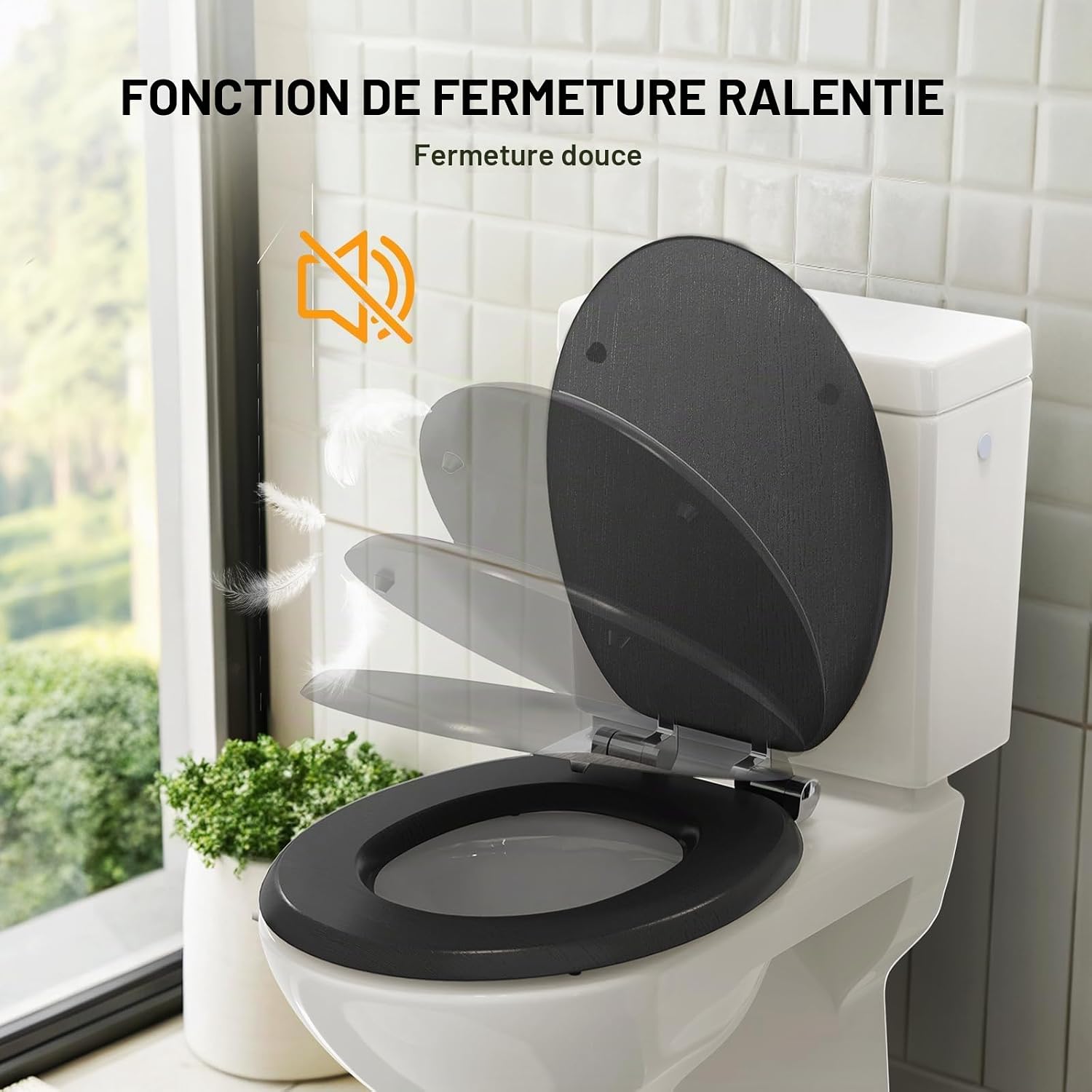 Detalle 2 de Pipishell PIBTC06 houten wc-bril in O-vorm, zwart, met softclose