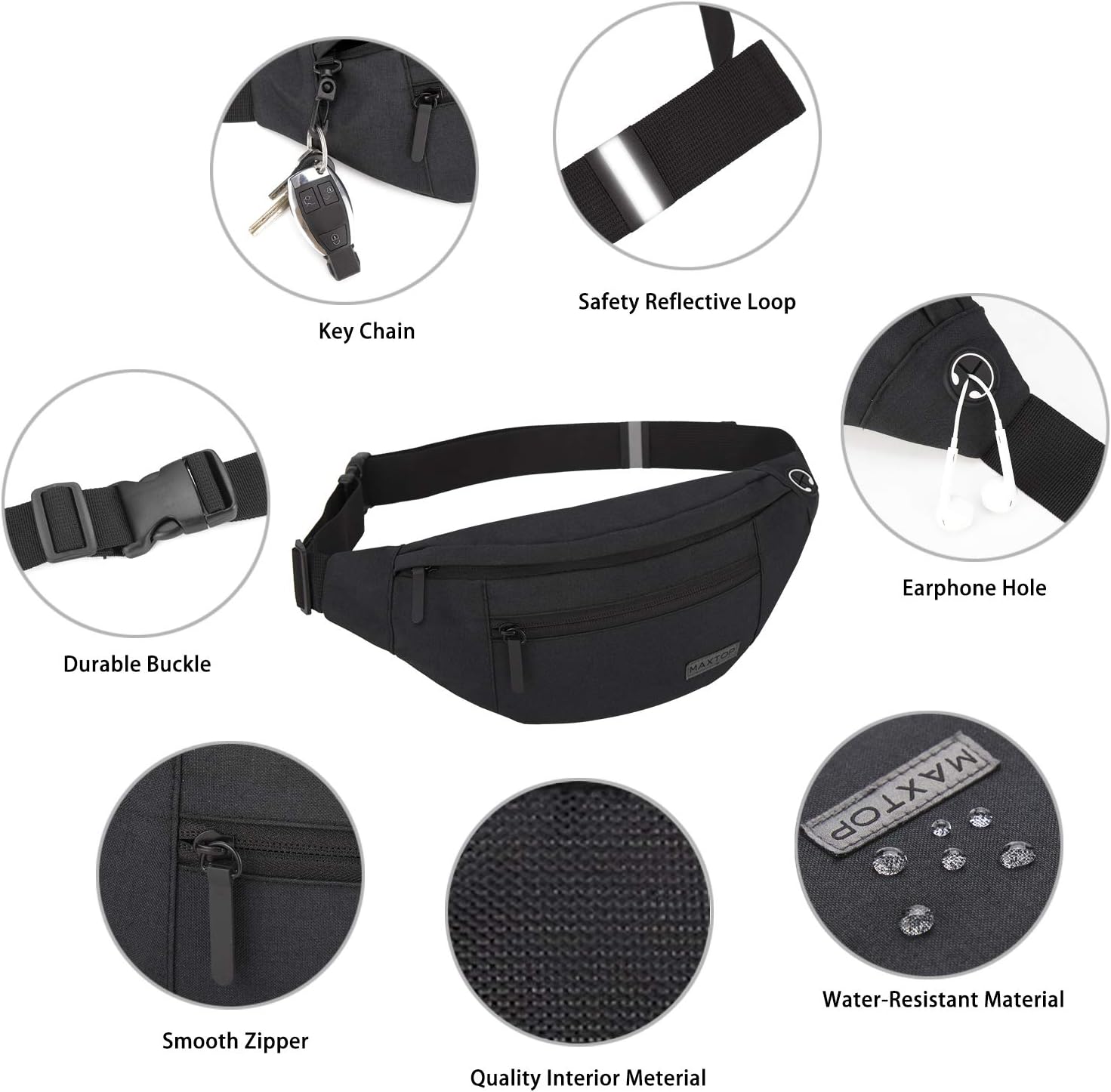 Detalle de MAXTOP Large Bumbag Bum Bag 4 pockets