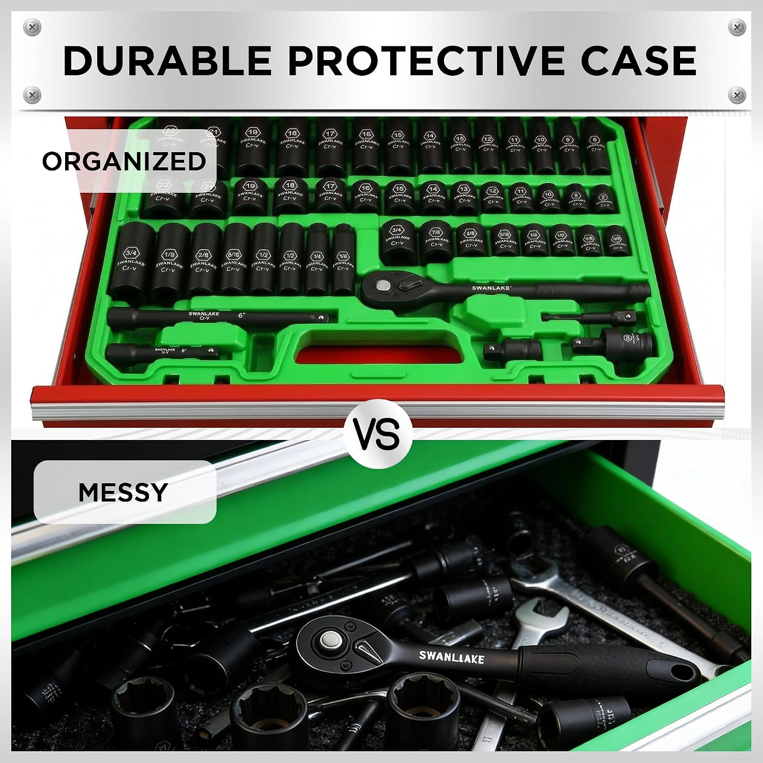 Thumbnail 6 de SWANLAKE 3/8-Inch Drive Impact Socket Set, 50-Piece SAE and Metric, 6-Point