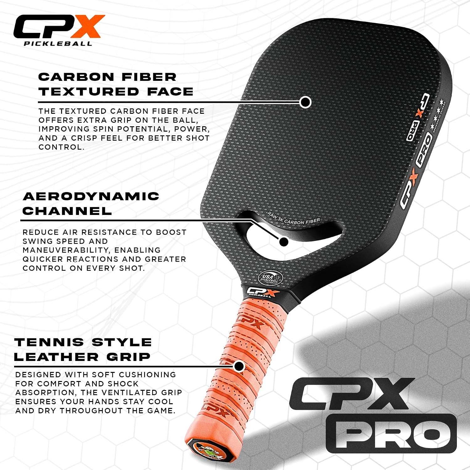 Thumbnail 6 de CPX Pickleball CPX Pro Carbon Fiber Paddle, Honeycomb Core, Edgeless Design