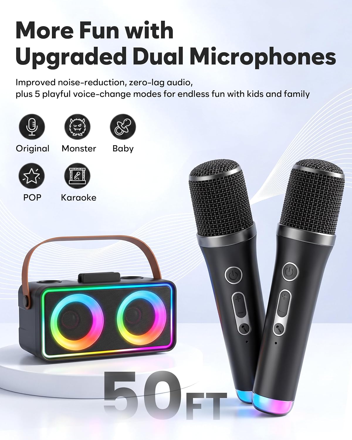 Thumbnail 6 de ultramic K36 Portable Karaoke Machine with Bluetooth 5.3 and Two Wireless Mics