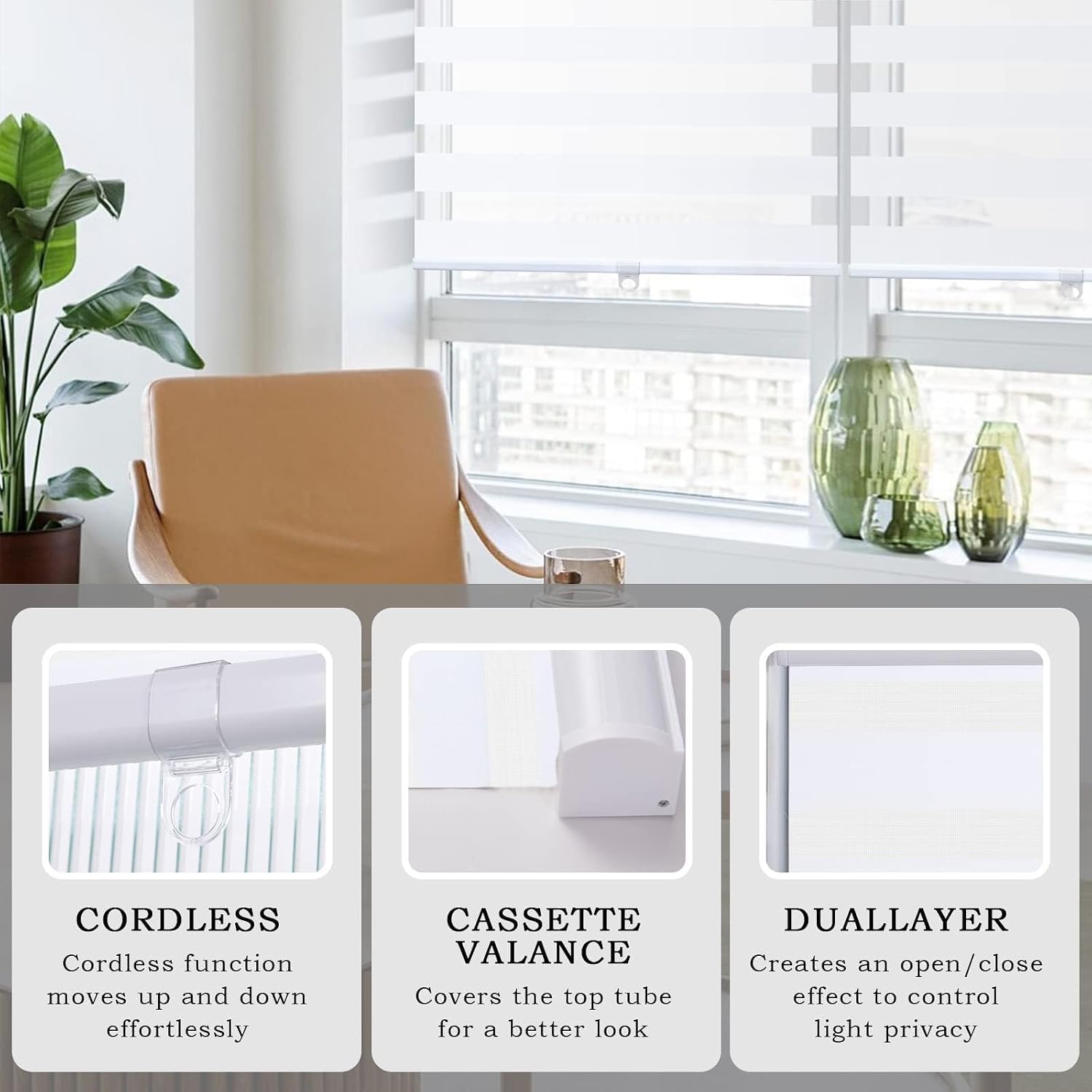 Detalle de AOSKY Zebra Roller Shade, 50" W x 72" H