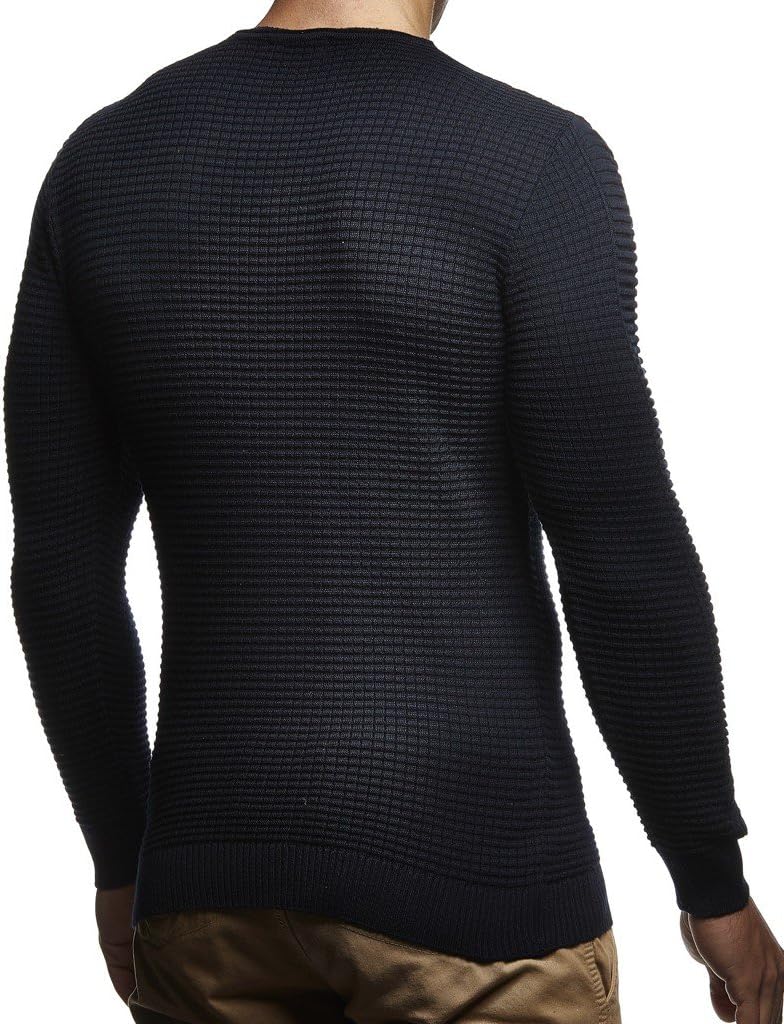 Detalle de LEIF NELSON Pull LN1545 en Tricot Hoodie Basic Bleu Foncé - XXL