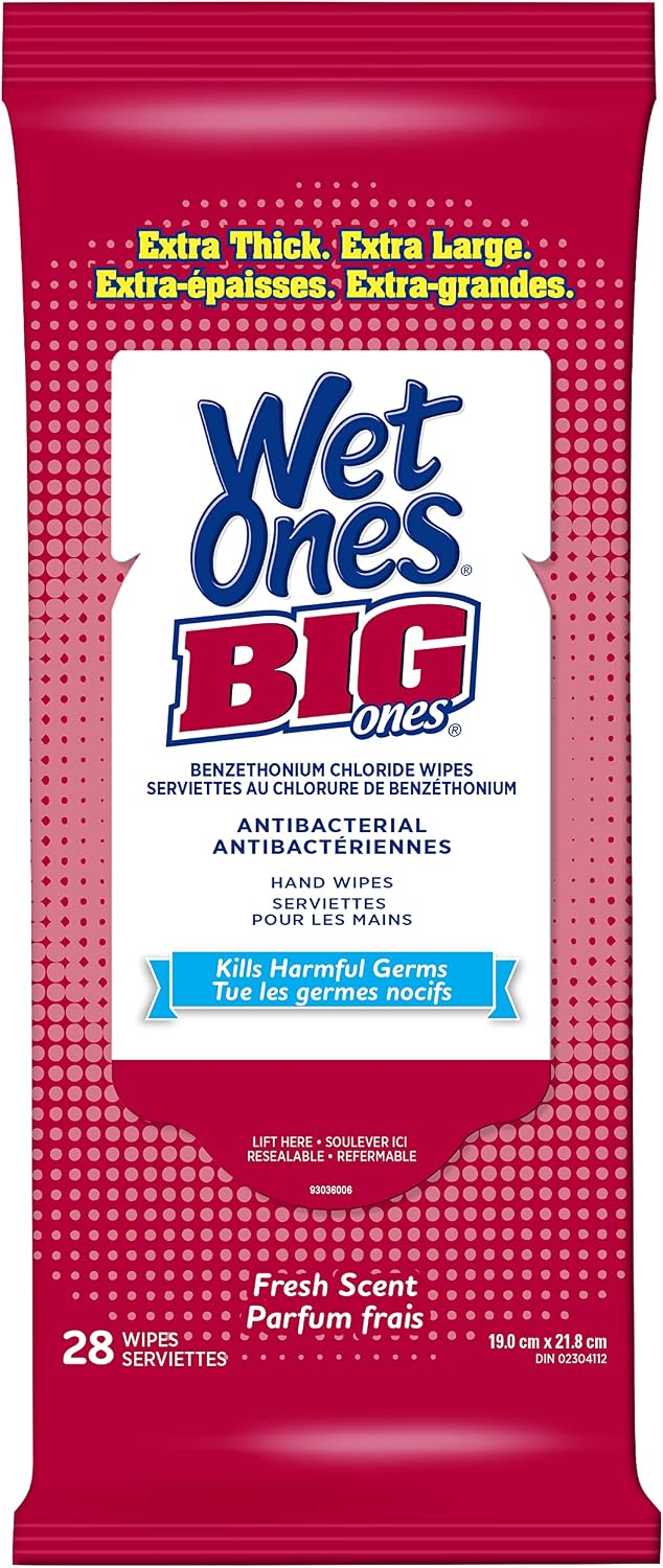 Detalle de Wet Ones X0066400 Big Ones Antibacterial Hand Wipes, Fresh Scent, 28-Count, 12-Pack
