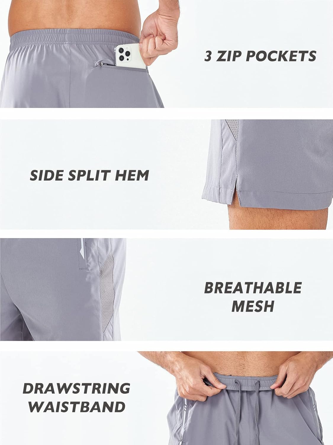 Detalle de NORTHYARD Men's Running Athletic Shorts — Lightweight, Quick-Dry with 3 ZIP Pockets (5"/7"/9")