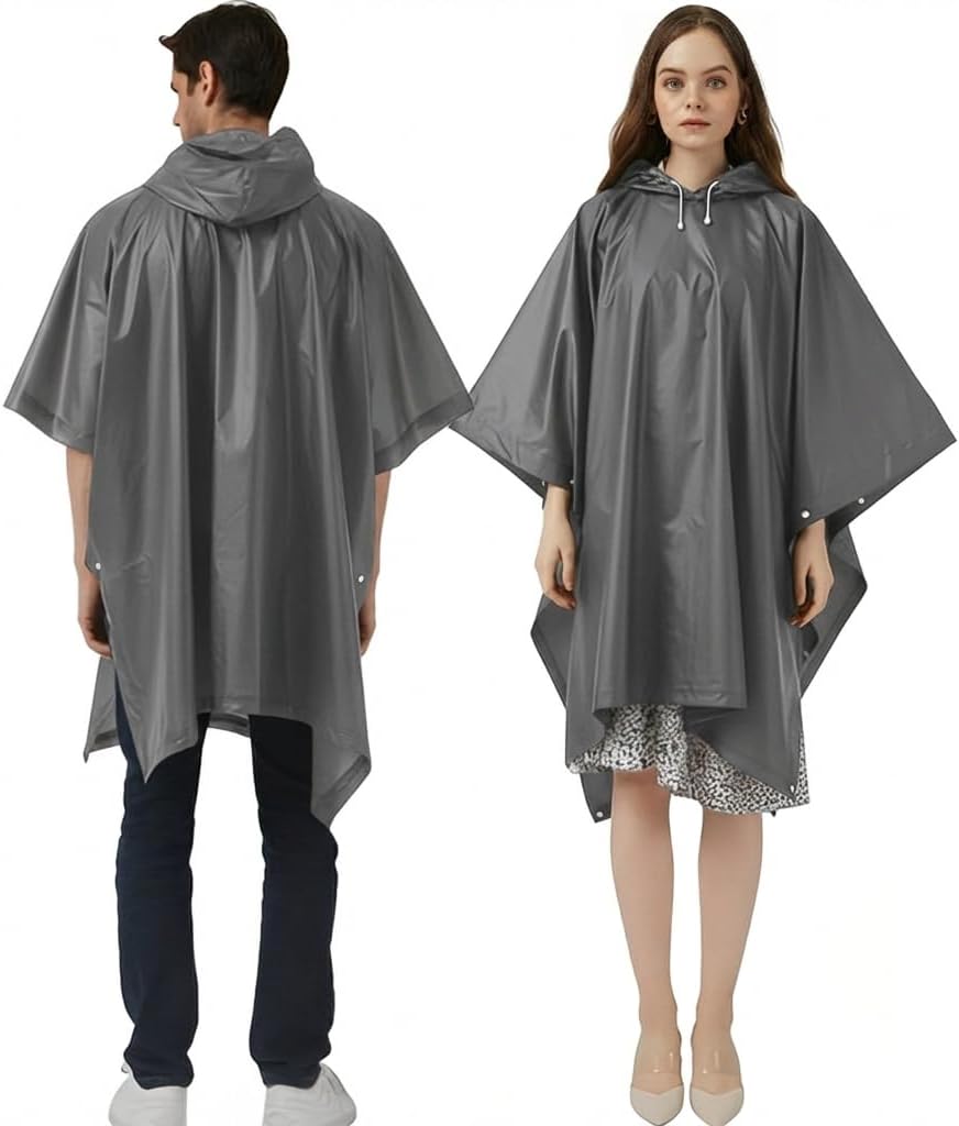 Detalle de UPSEN Regenponcho Regenmantel – 2er-Set, wasserdicht, atmungsaktiv, EVA, für Damen und Herren