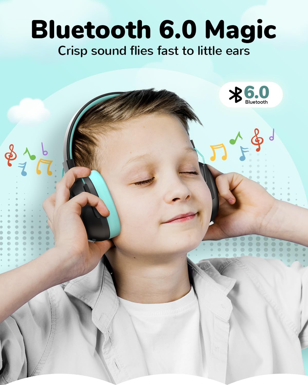Detalle de Bluetooth 6.0 Kids Ear Defenders with 80H Battery: 29dB Noise Reduction & 94dB Volume Limit