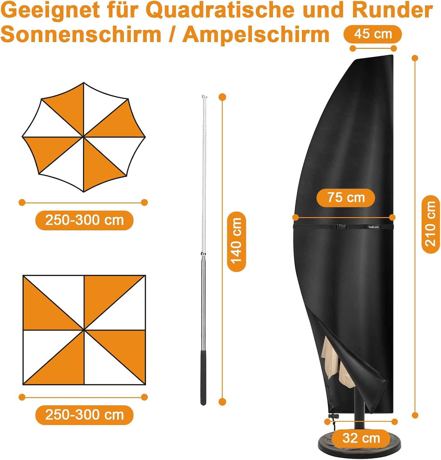 Detalle 2 de Tavaler Ampelschirm Schutzhülle 210 cm