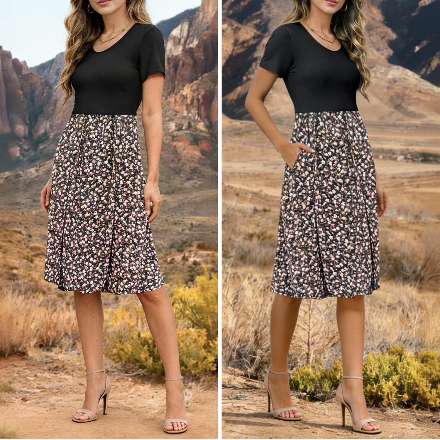 Detalle de PARNIXS Women's Nursing Dress: Summer Patchwork Maternity Dress with Front Nursing Access
