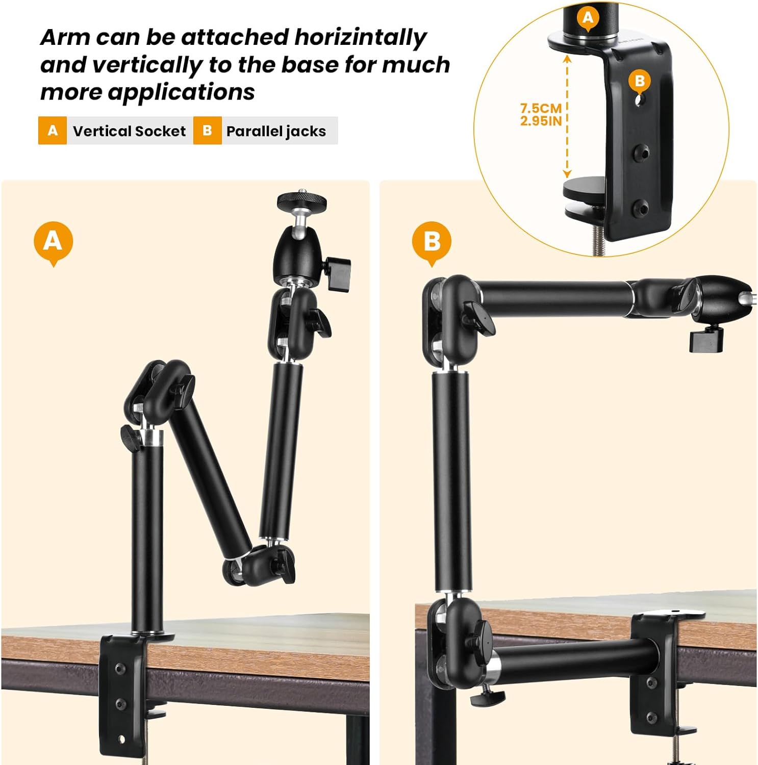 Thumbnail 3 de TARION Trépied supérieur pour caméra avec bras articulé flexible 360° et vis 3/8” / 1/4” (M)