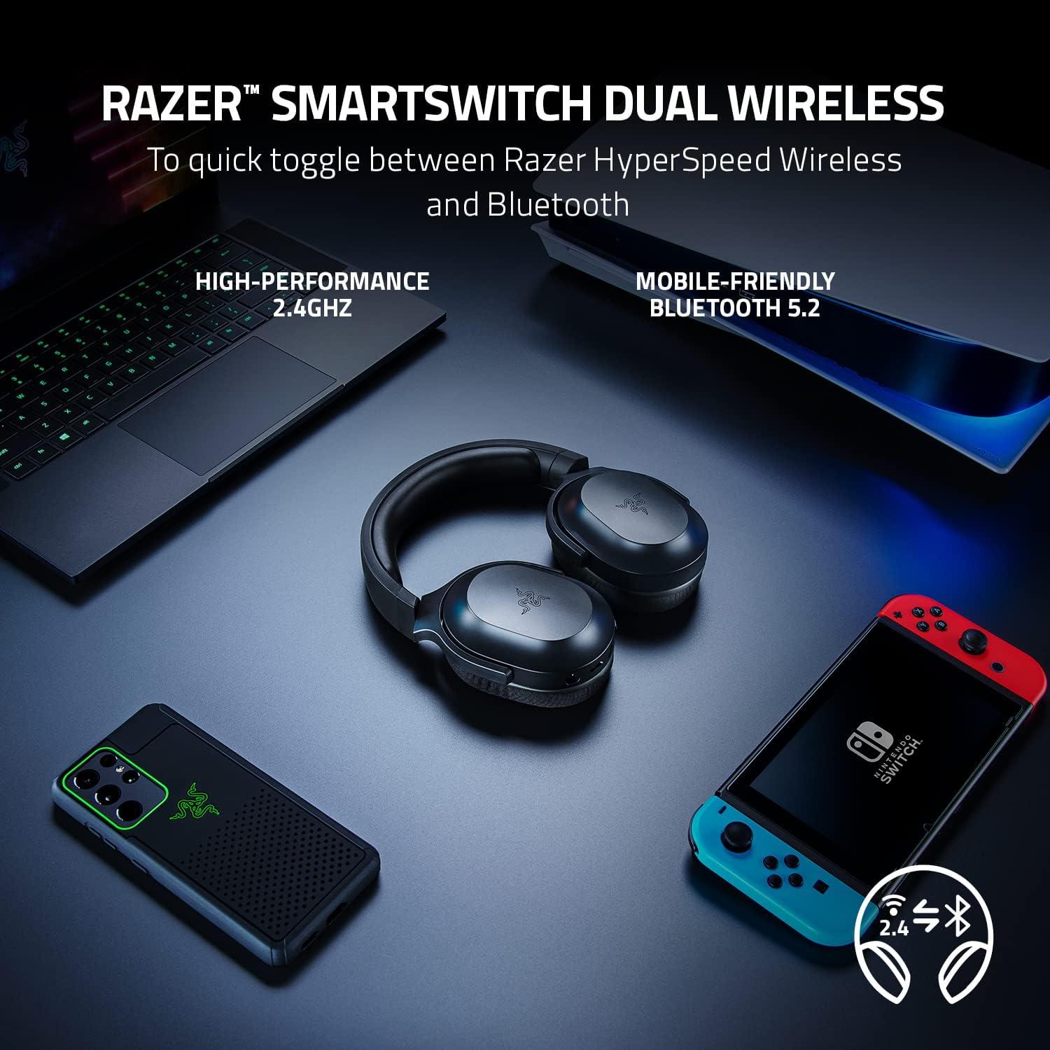Thumbnail 1 de Razer Barracuda X Wireless Gaming & Mobile Headset (2.4GHz + Bluetooth, Detachable Mic) — Black