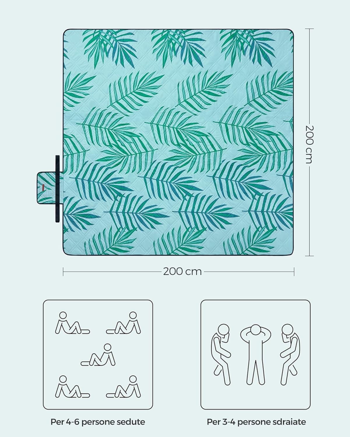 Detalle de SONGMICS Coperta Picnic 200x200 cm GCM087Q01: grande, impermeabile e leggera