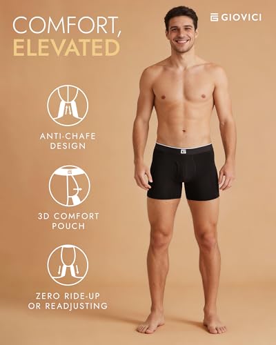 Detalle 2 de Giovici Men's Bamboo Anti-Chafing Boxers (XXL, Black Fly) 3 Pack