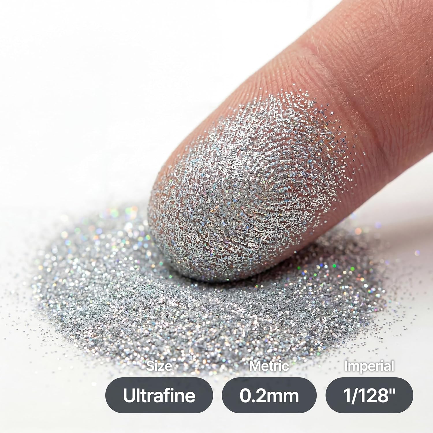 Detalle de Hemway Holographic Silver Glitter Shaker (130g Ultrafine Metallic Flake) for resin, epoxy, crafts & nail art