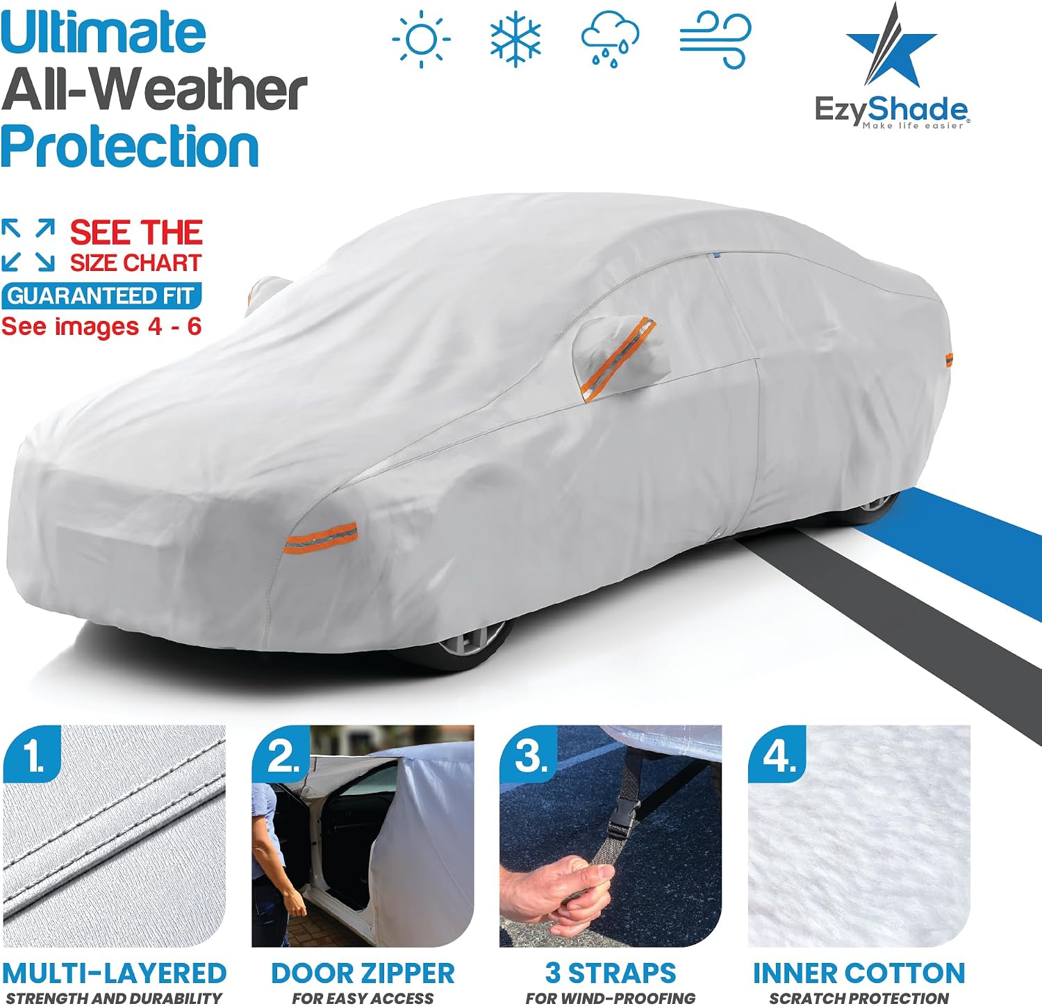 Detalle 2 de EzyShade EzyAlCarCov-Parent 10-Layer Car Cover, Waterproof and Reflective
