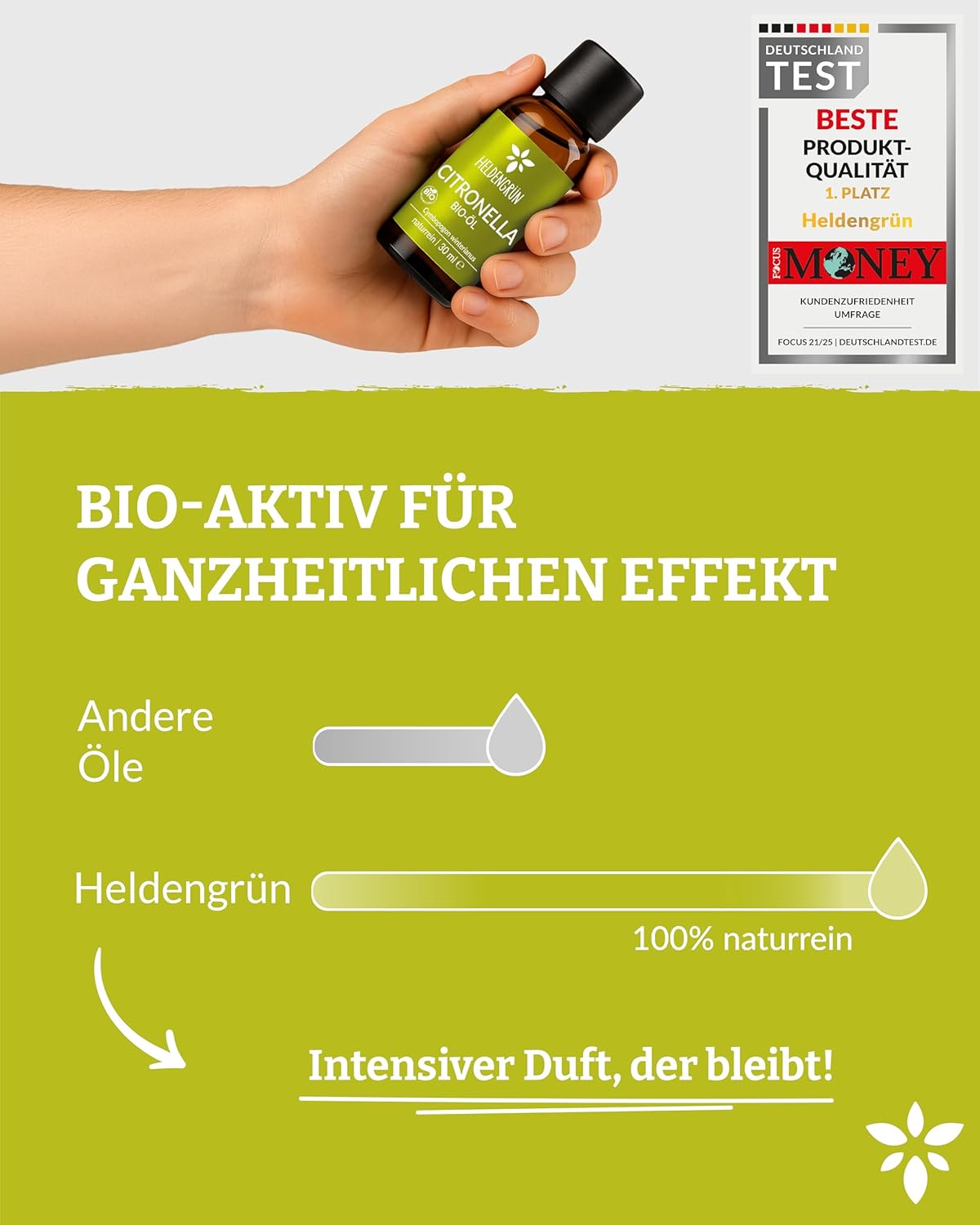 Thumbnail 3 de Heldengrün® BIO Citronellaöl (100% naturrein) – ätherisches Zitronellaöl gegen Mücken