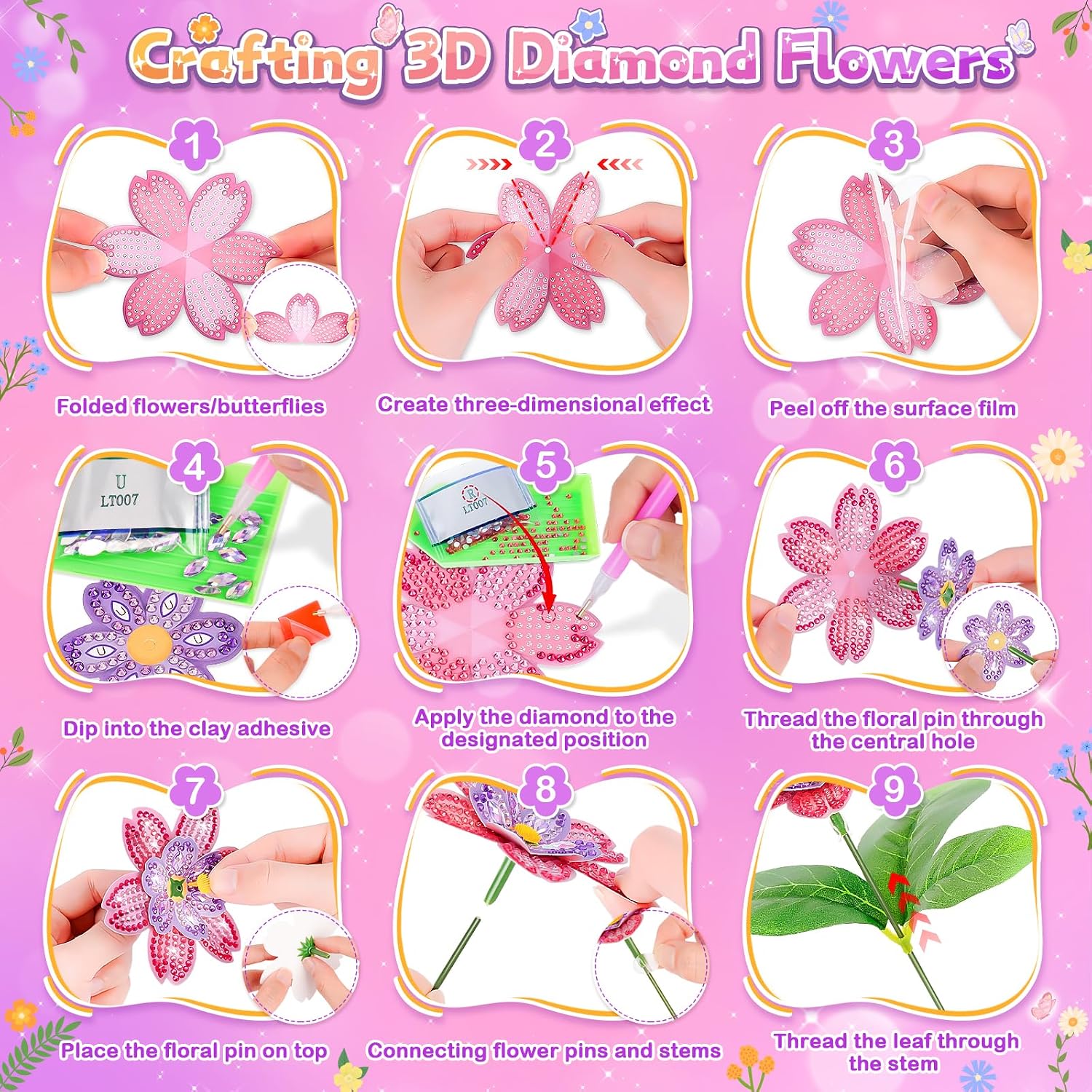 Thumbnail 6 de Craft Kits for Kids: Diamond Art Flower Painting Kit for Ages 5–12
