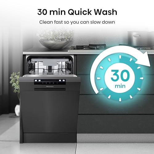 Detalle de Hisense HS523E15BUK Slimline 10-Place Free Standing Dishwasher in Black with 30 Minutes Quick Wash