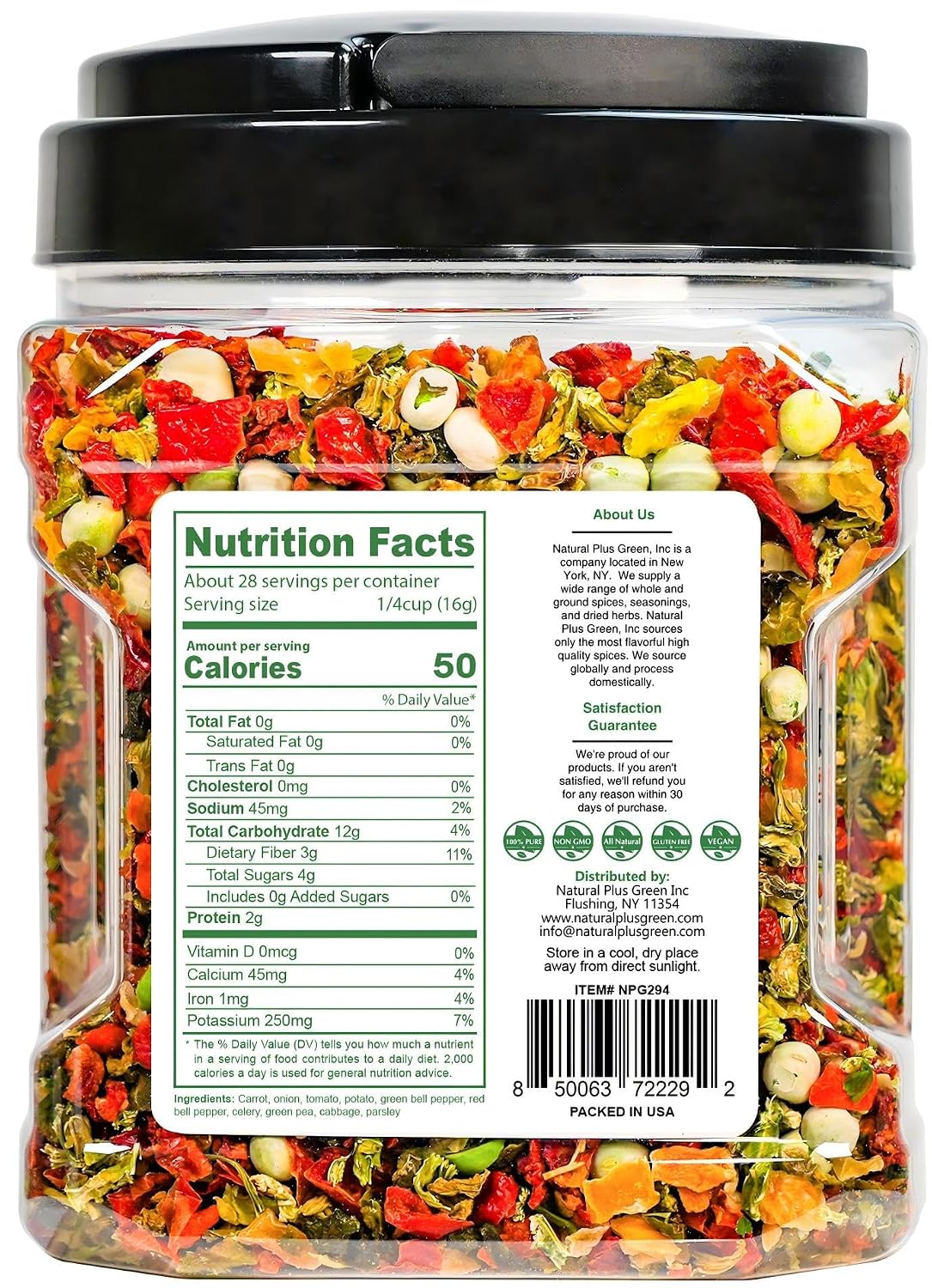 Detalle 2 de Natural Plus Green Dried Vegetable Mix, 10-Blend Dehydrated Vegetables, 16 oz